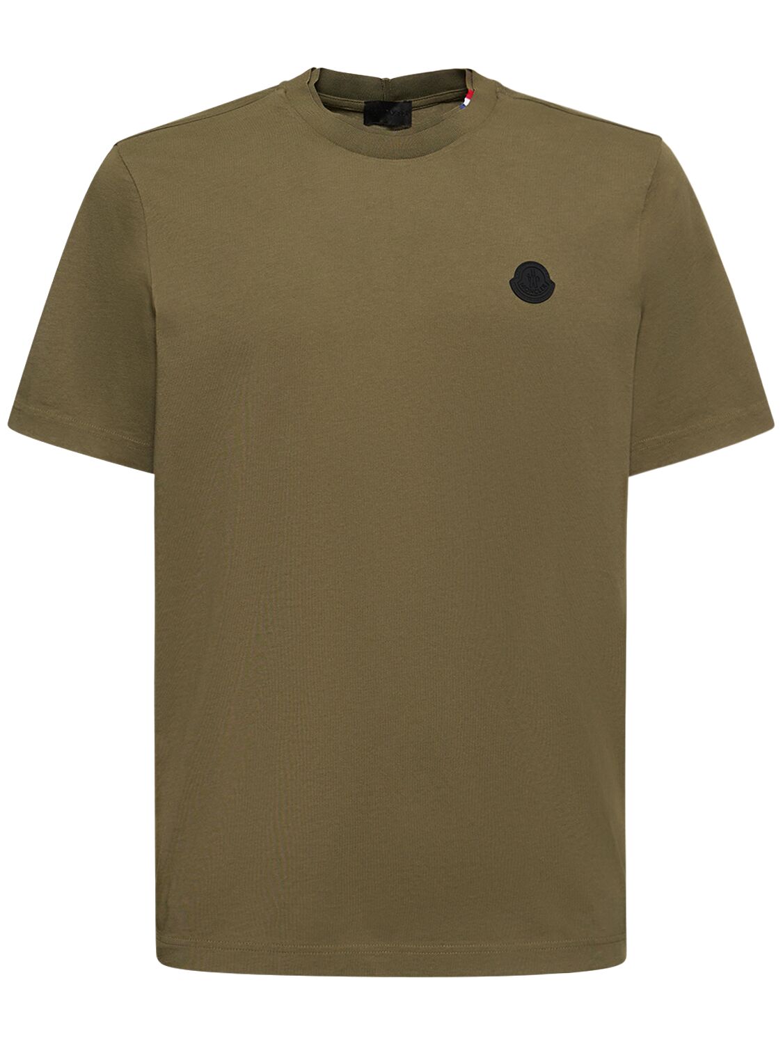 Moncler Logo细节棉质平纹针织t恤 In Olive Green