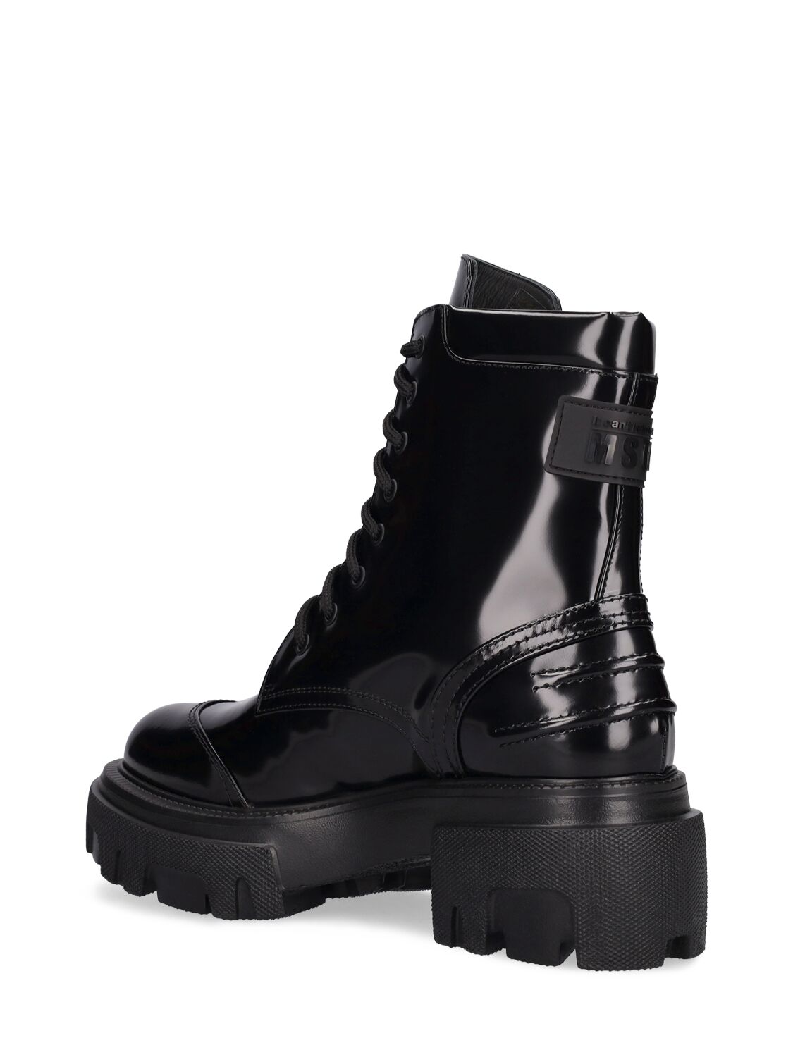 Shop Msgm 60mm Leather Combat Boots In Black