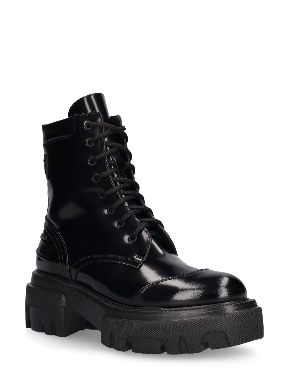 Shop Msgm 60mm Leather Combat Boots In Black