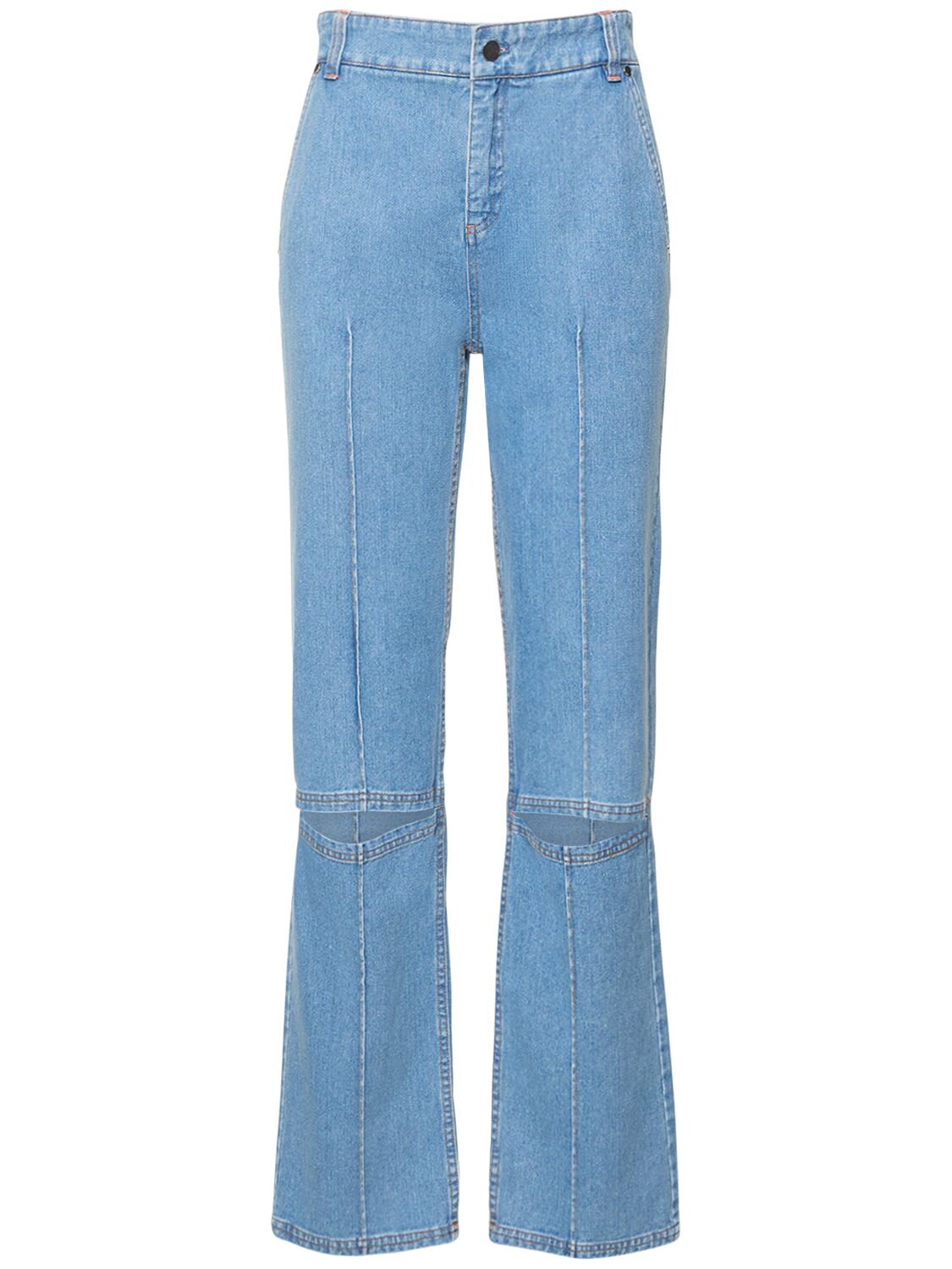 Cotton Denim Mid Rise Straight Jeans