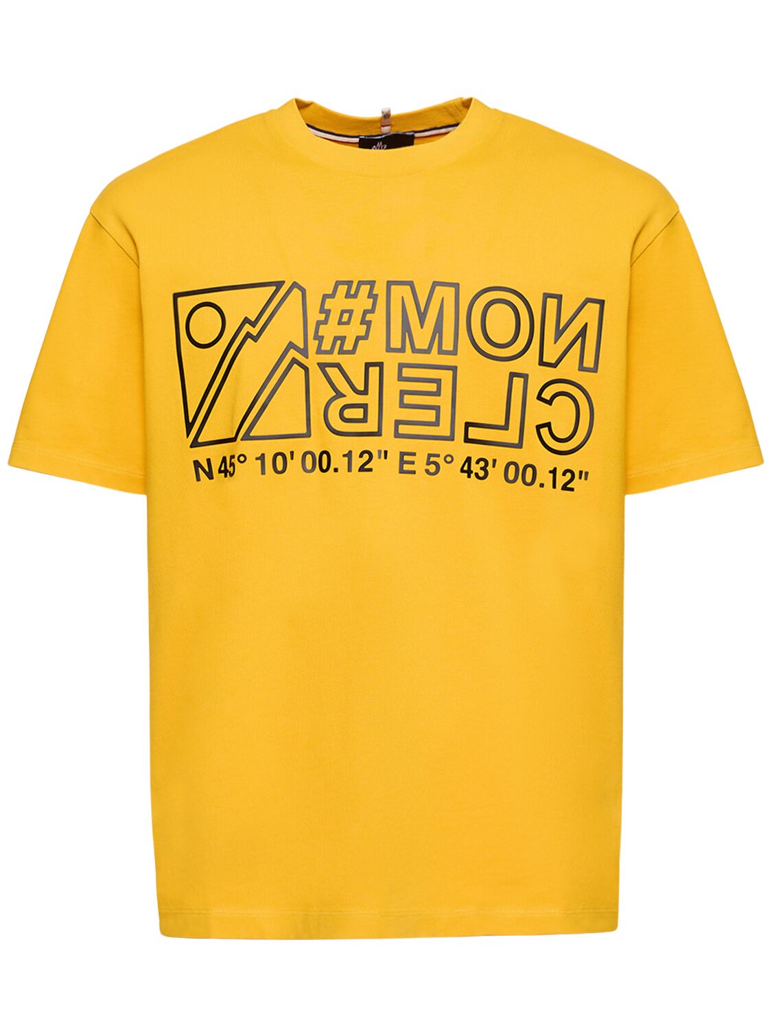 Shop Moncler Logo Printed Heavy Cotton Jersey T-shirt In Yellow