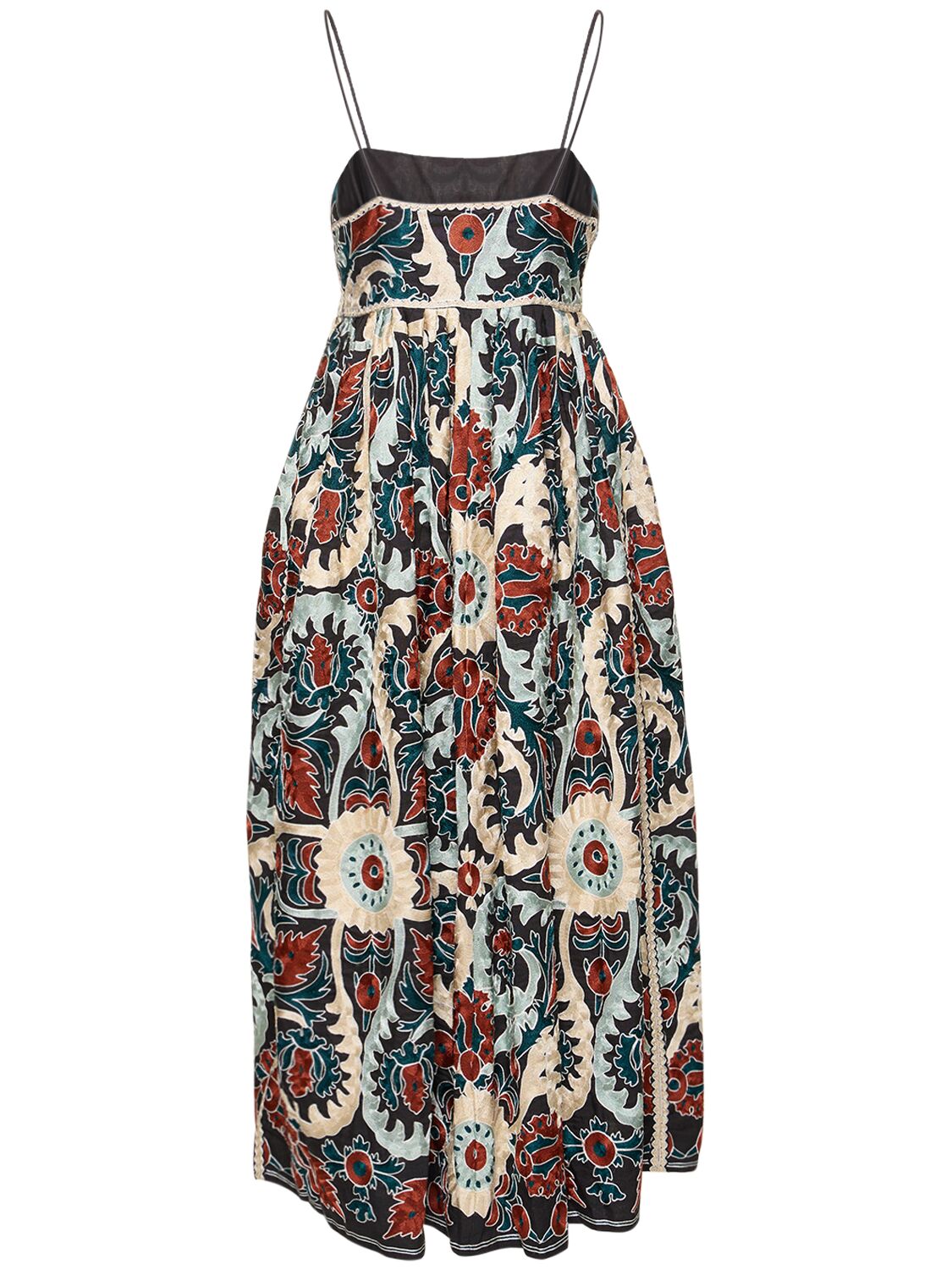 Shop Ulla Johnson Mayra Printed Linen Blend Midi Dress In Multicolor