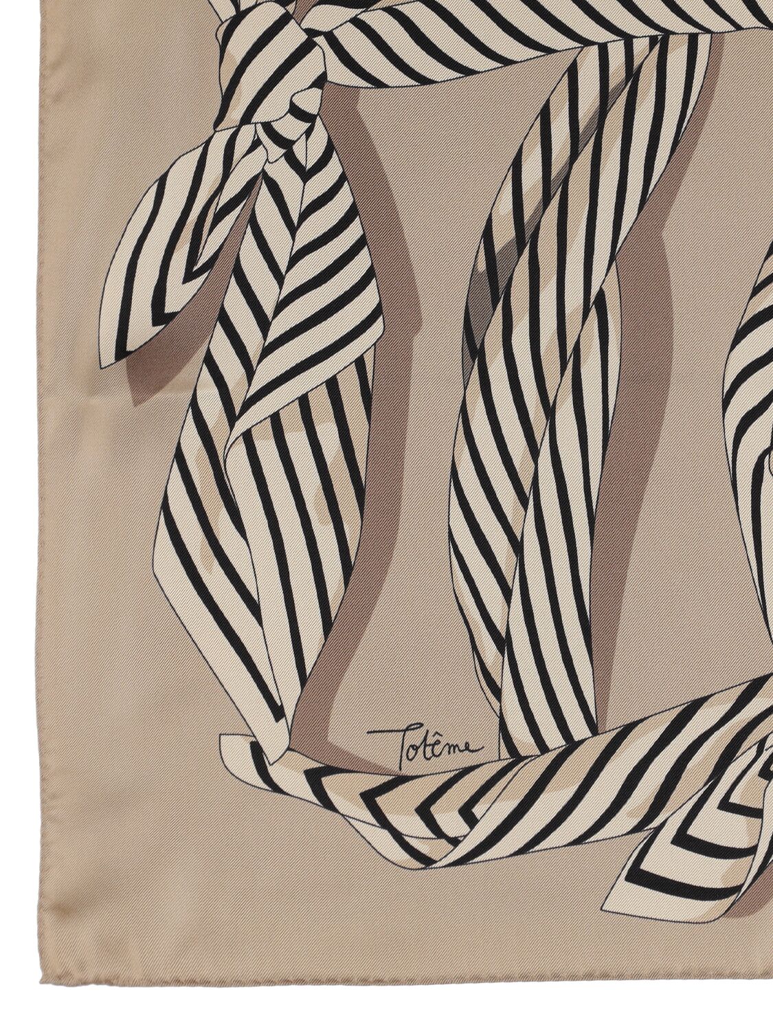 Shop Totême Knotted Monogram Printed Silk Scarf In Overcast Beige