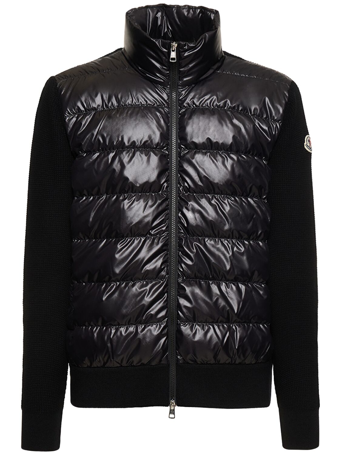 Moncler Ultra-fine Wool & Rainwear Cardigan In Black