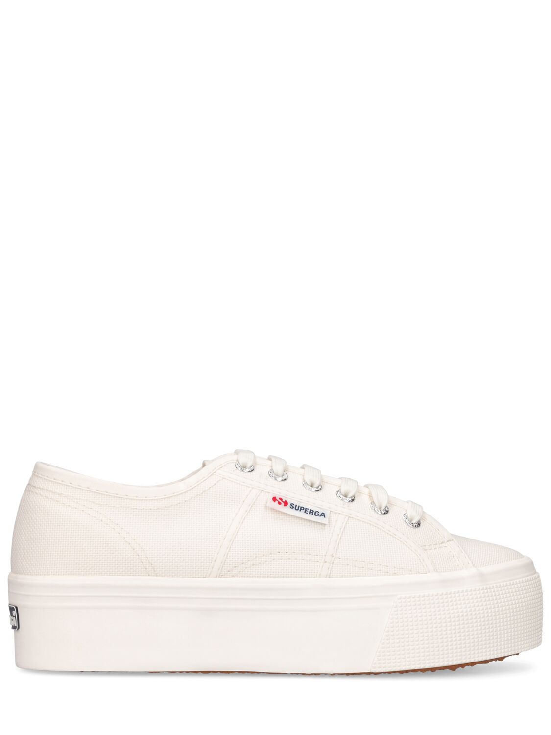 Superga 40mm Logo Canvas Platform Sneakers In White,beige
