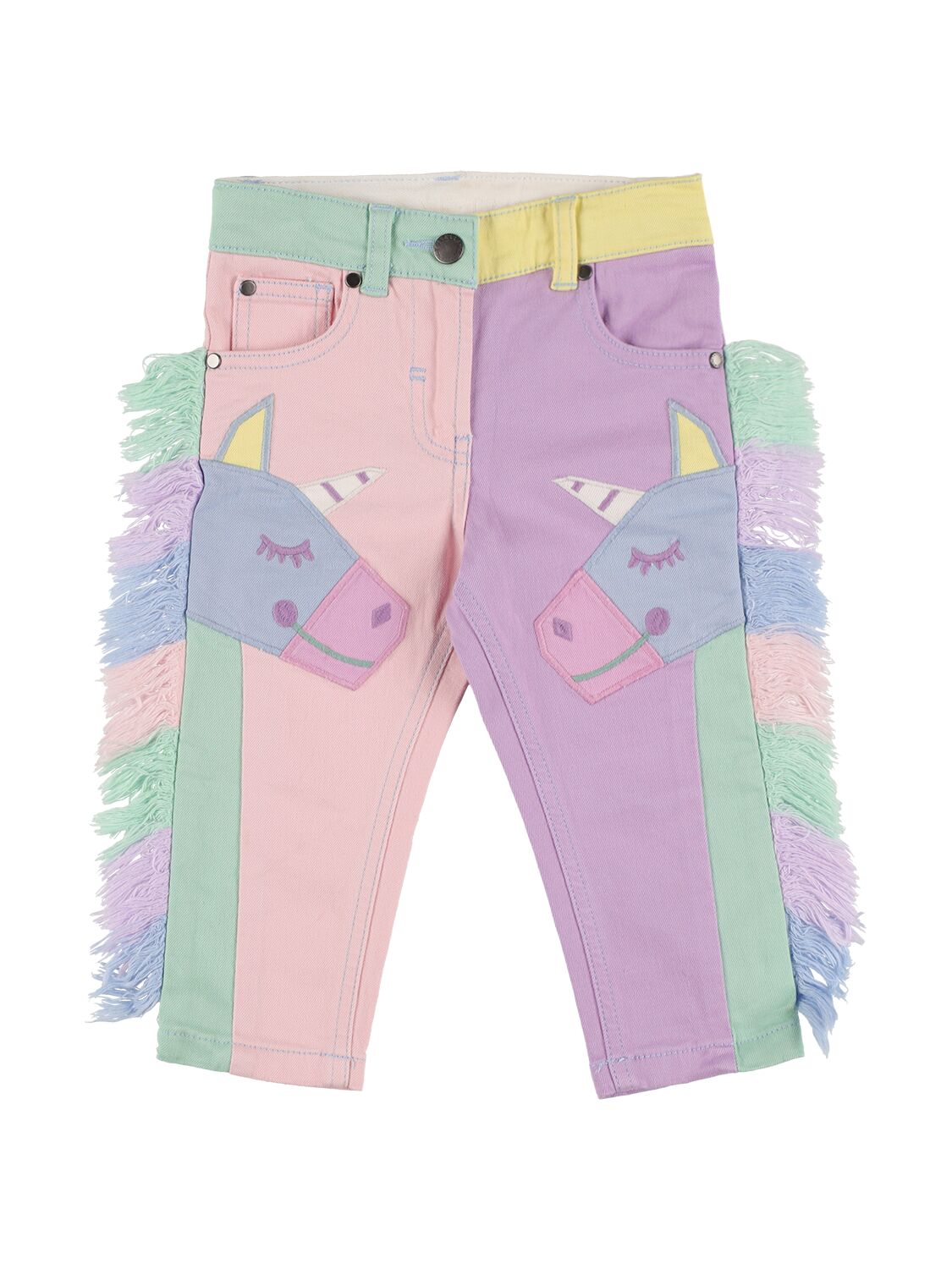 Stella Mccartney Kids' Embroidered Organic Cotton Blend Jeans In Multicolor