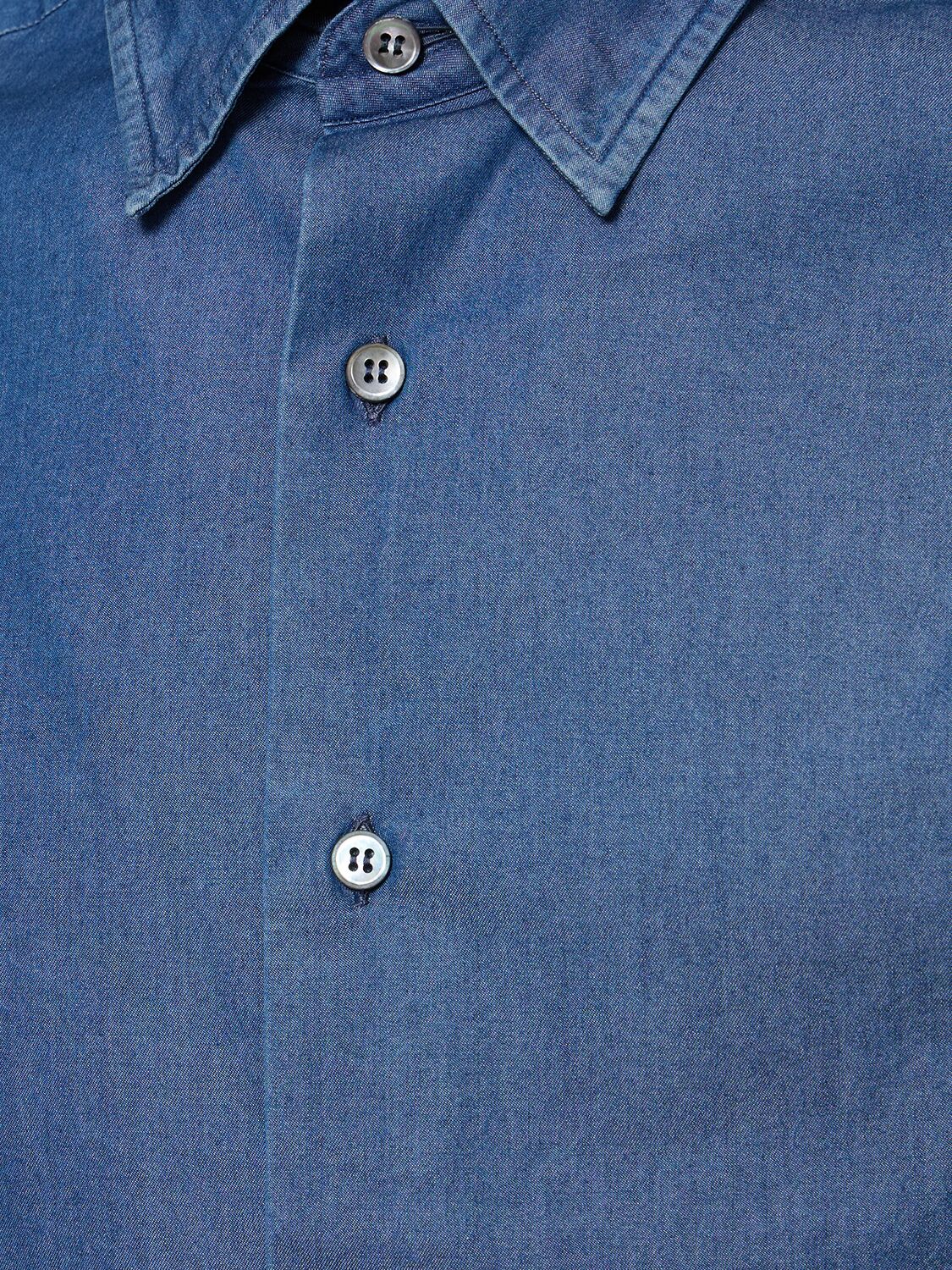 Brioni Hidden Cotton Denim Shirt In Blue | ModeSens