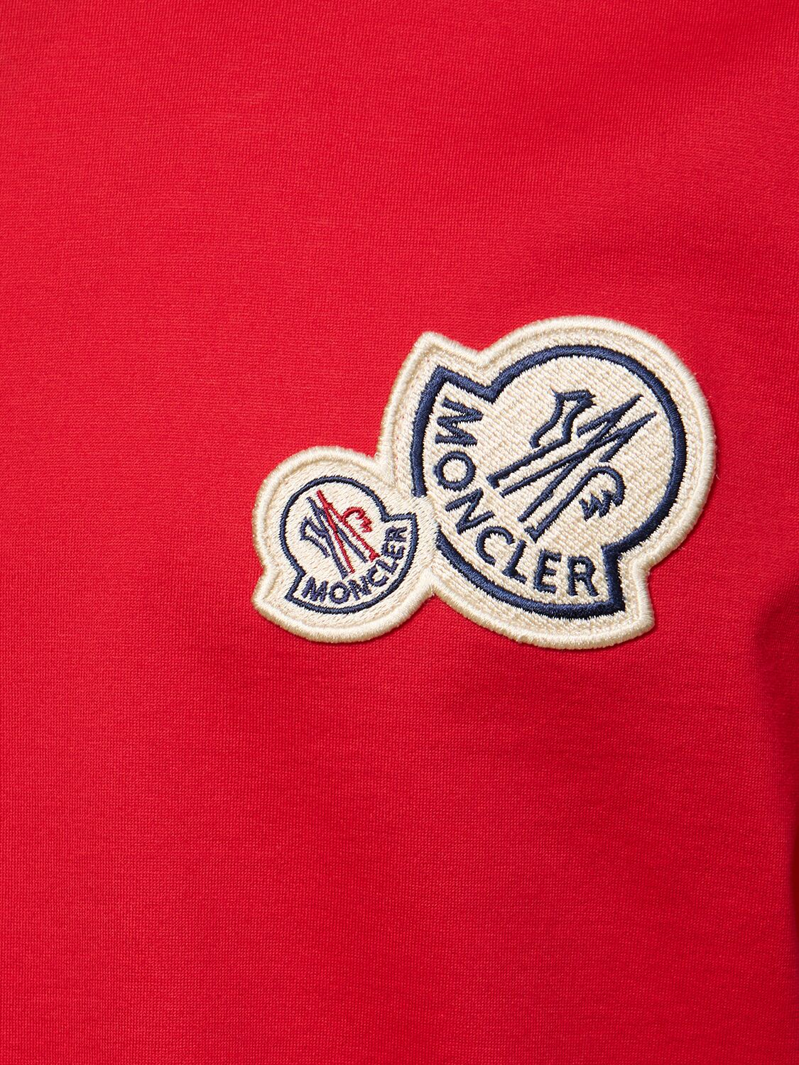 Shop Moncler Logo Patch Cotton Jersey T-shirt In Red