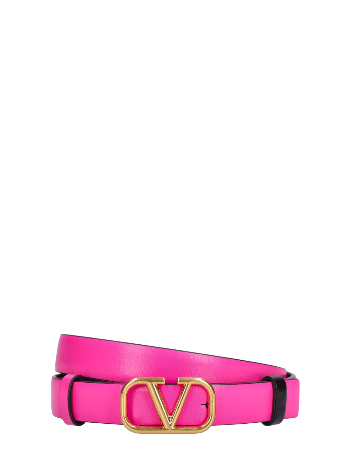Valentino Garavani 2cm Reversible Logo Leather Belt In Pink Pp,nero