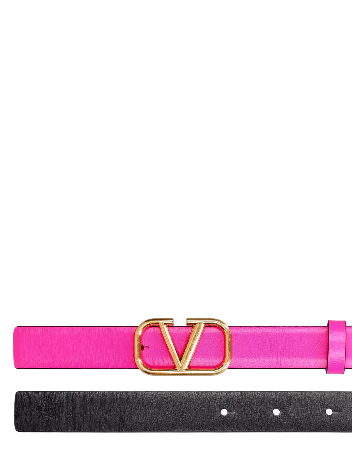 Shop Valentino 2cm Reversible Logo Leather Belt In Pink Pp,nero