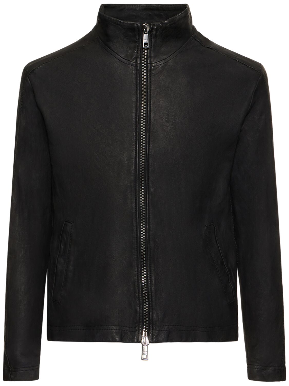 Giorgio Brato Brushed Leather Zip Jacket In Black