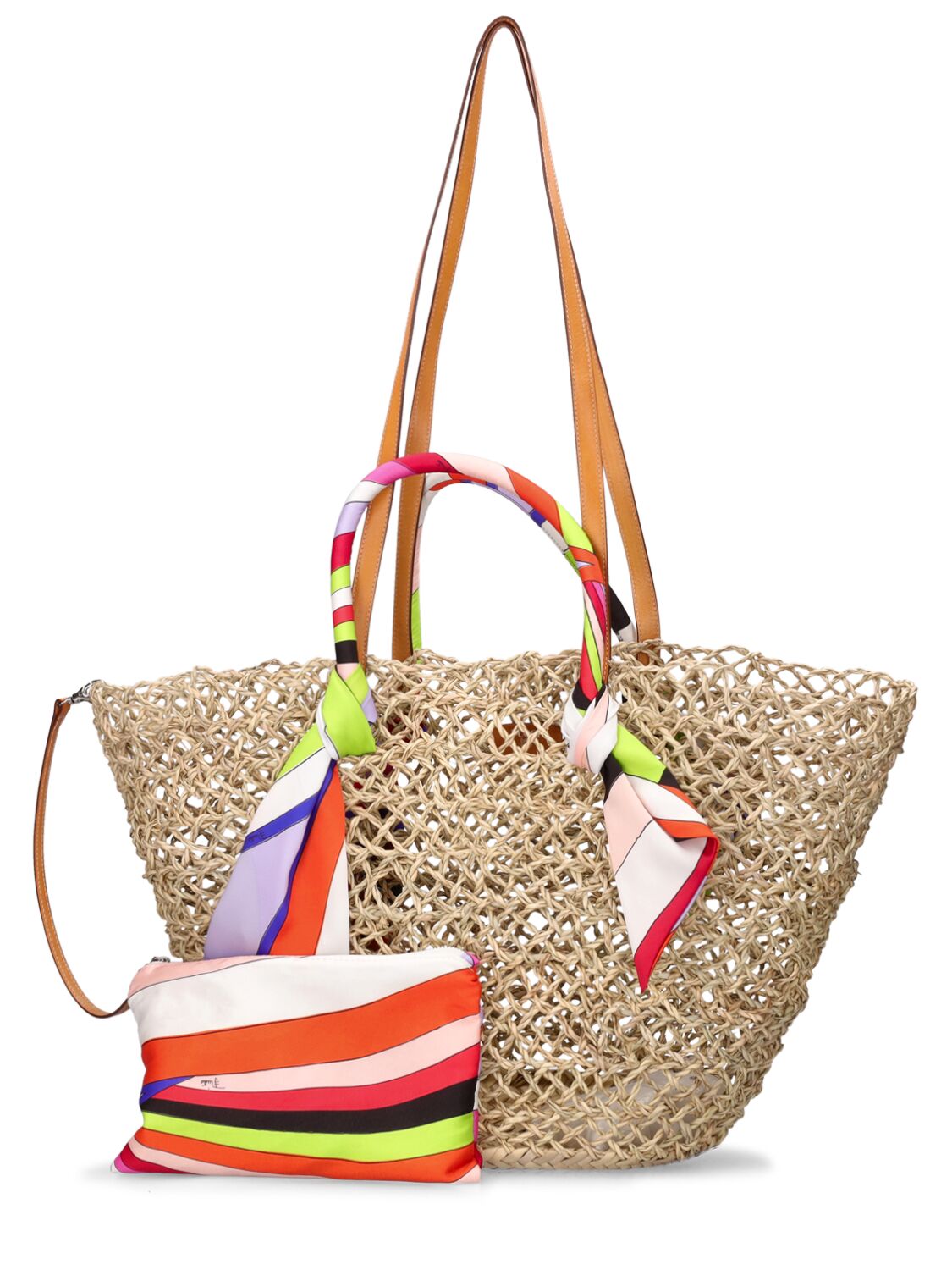 Pucci Basket Straw & Twill Shoulder Bag In Naturalearancro