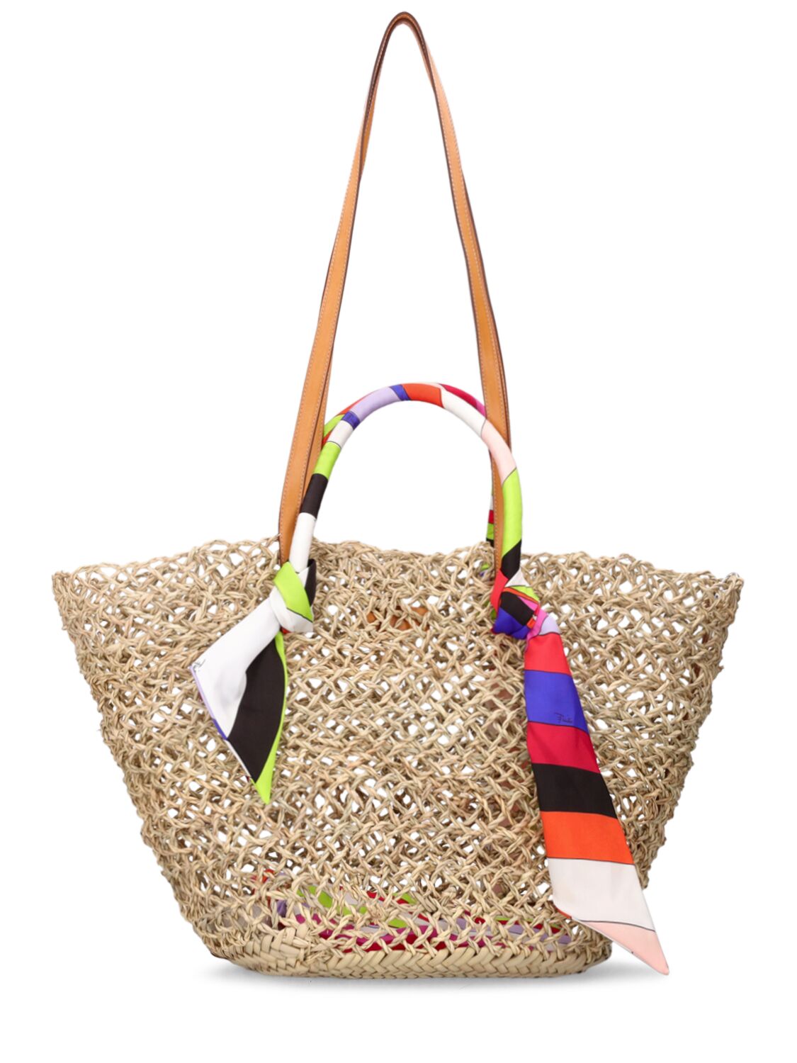 Shop Pucci Basket Straw & Twill Shoulder Bag In Naturalearancro
