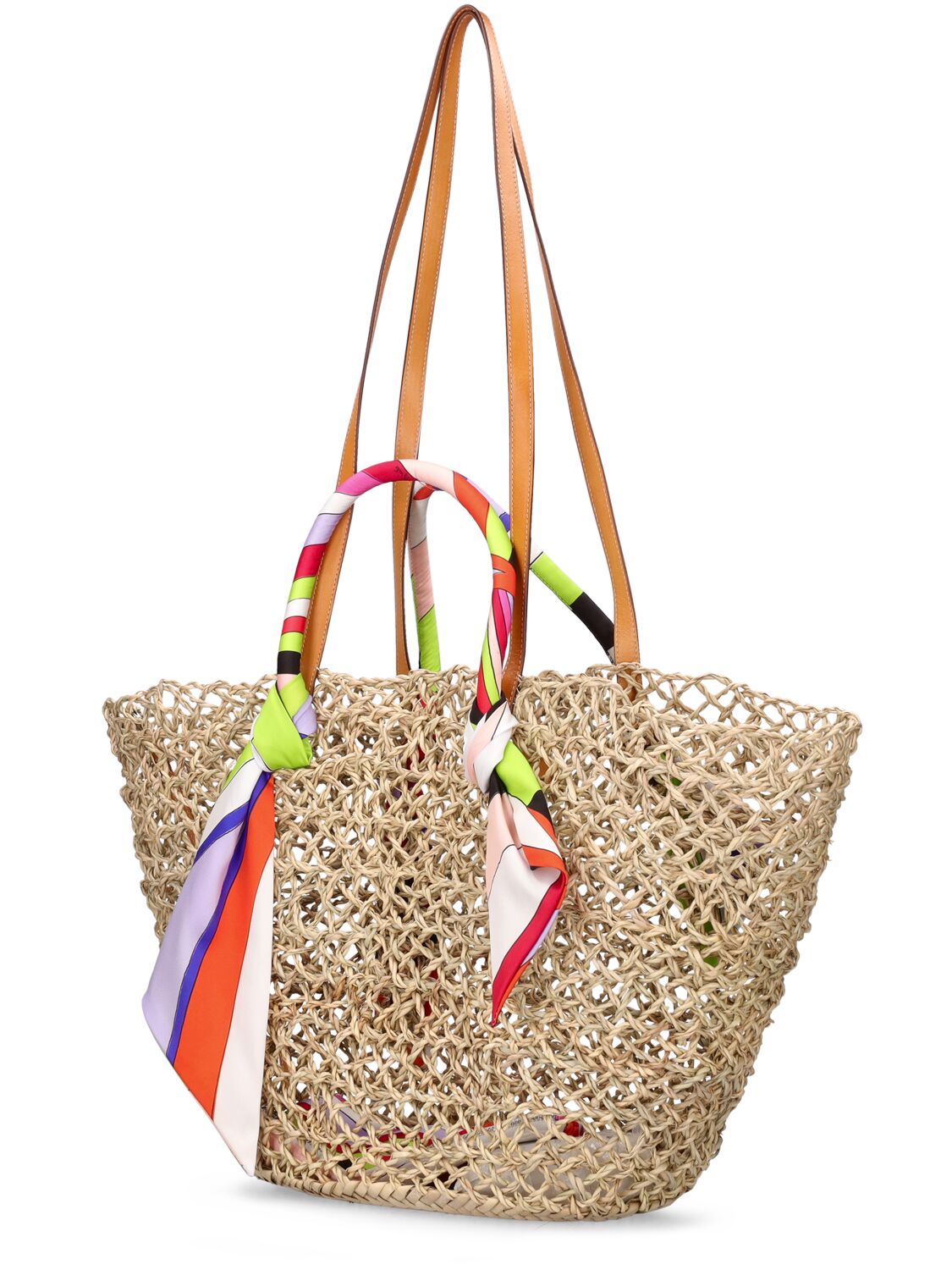 Shop Pucci Basket Straw & Twill Shoulder Bag In Naturalearancro