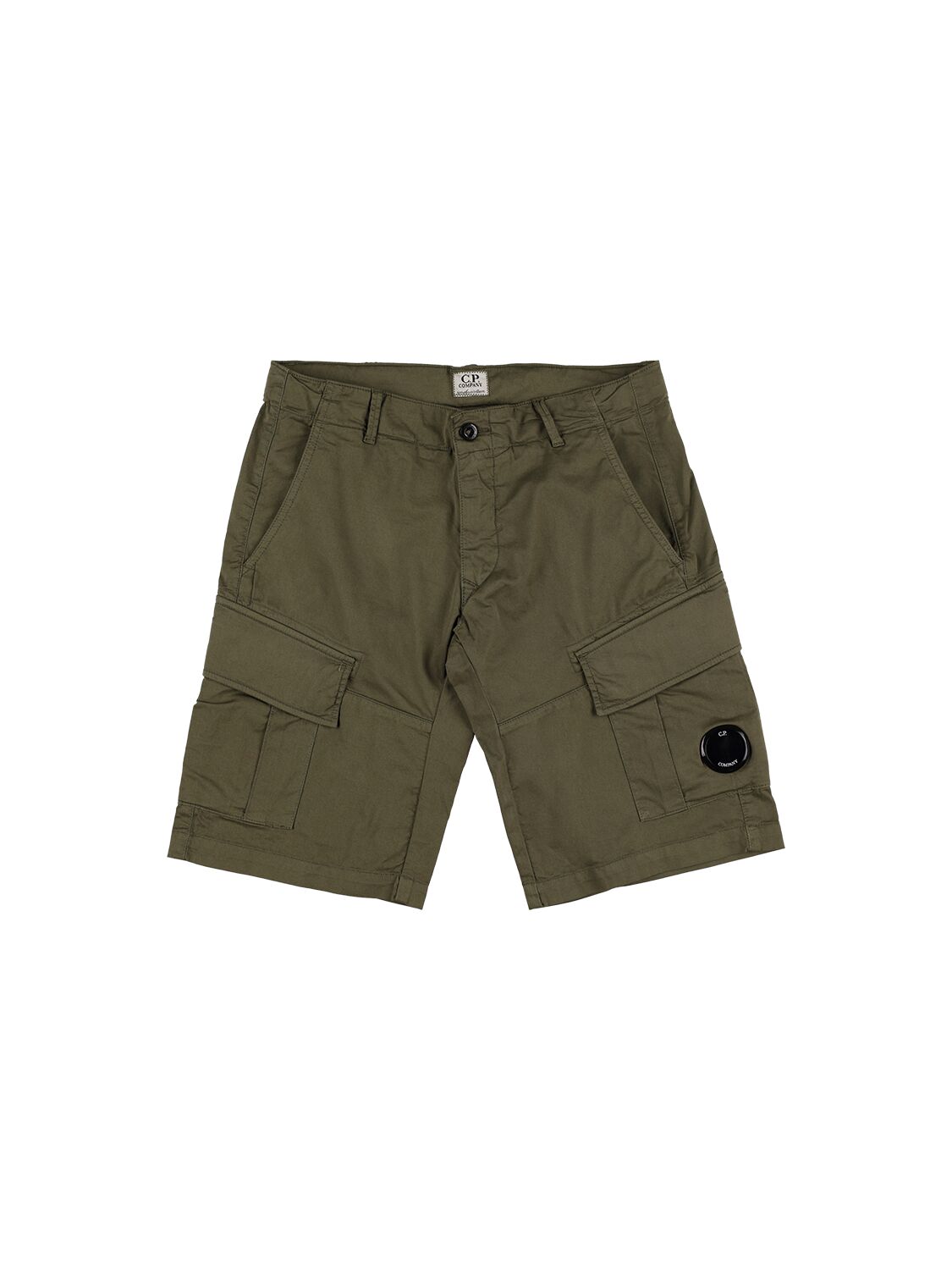 C.p. Company Kids' Stretch Cotton Gabardine Cargo Shorts In Military Green