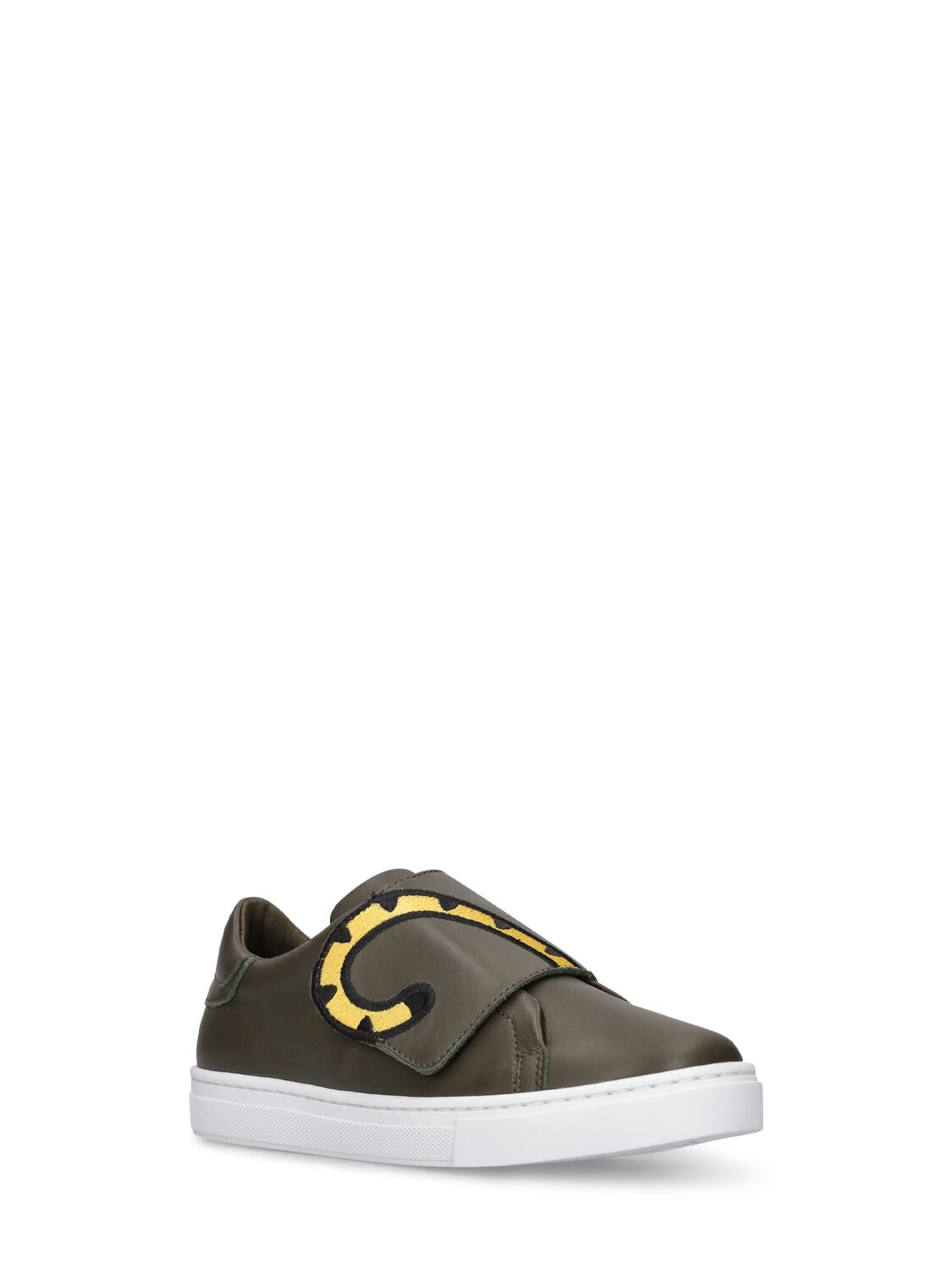 Shop Kenzo Tiger Printed Leather Sneakers W/ Straps In Military Green