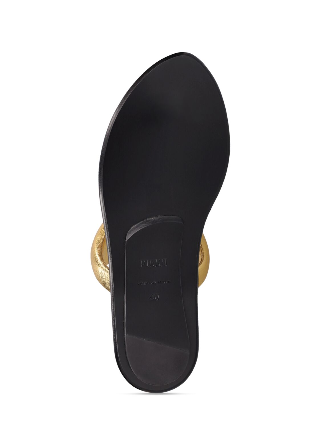 Shop Pucci 10mm Laminated Leather Thong Sandals In Gold