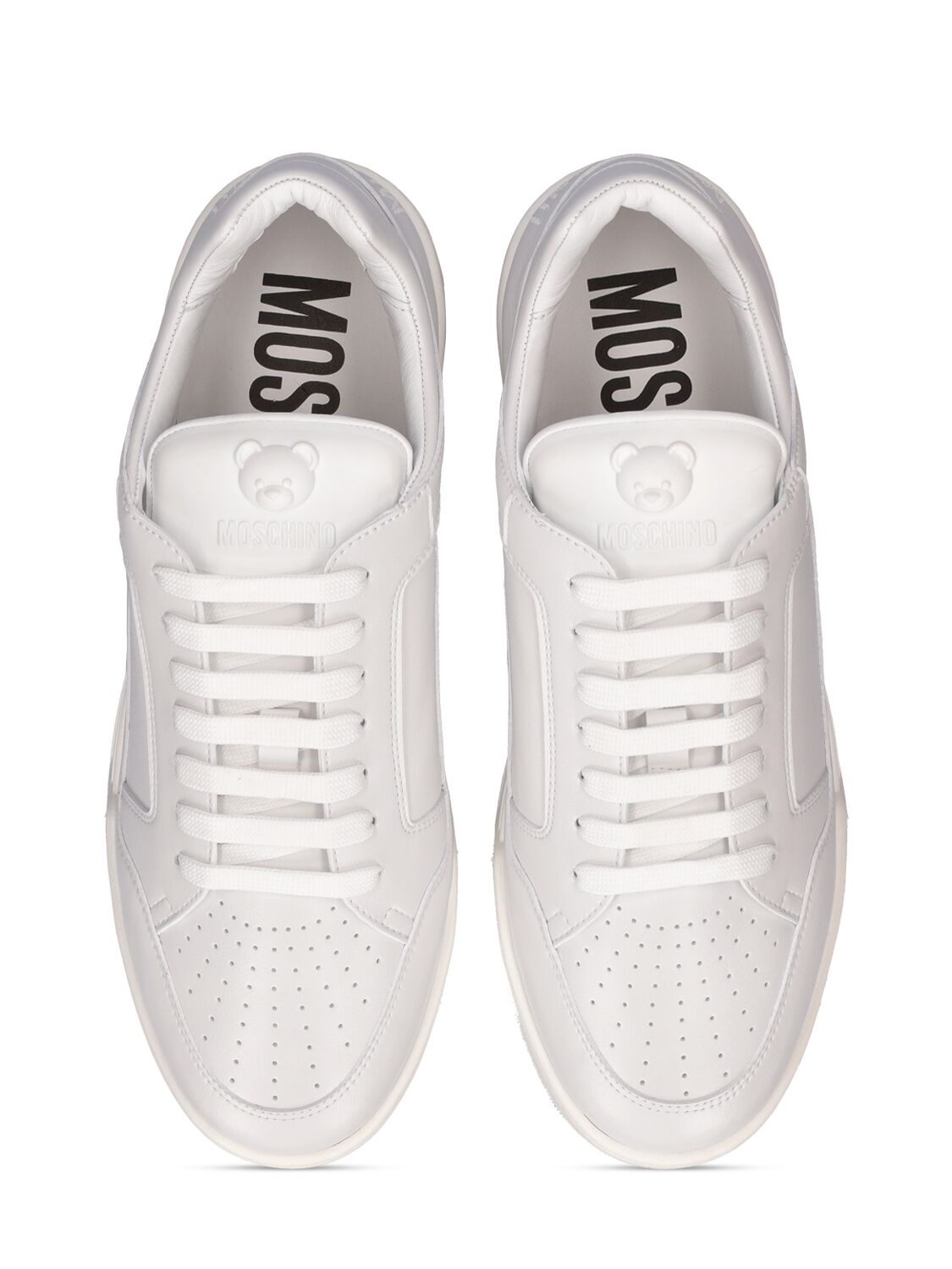 Shop Moschino Teddy Faux Leather Low Top Sneakers In White