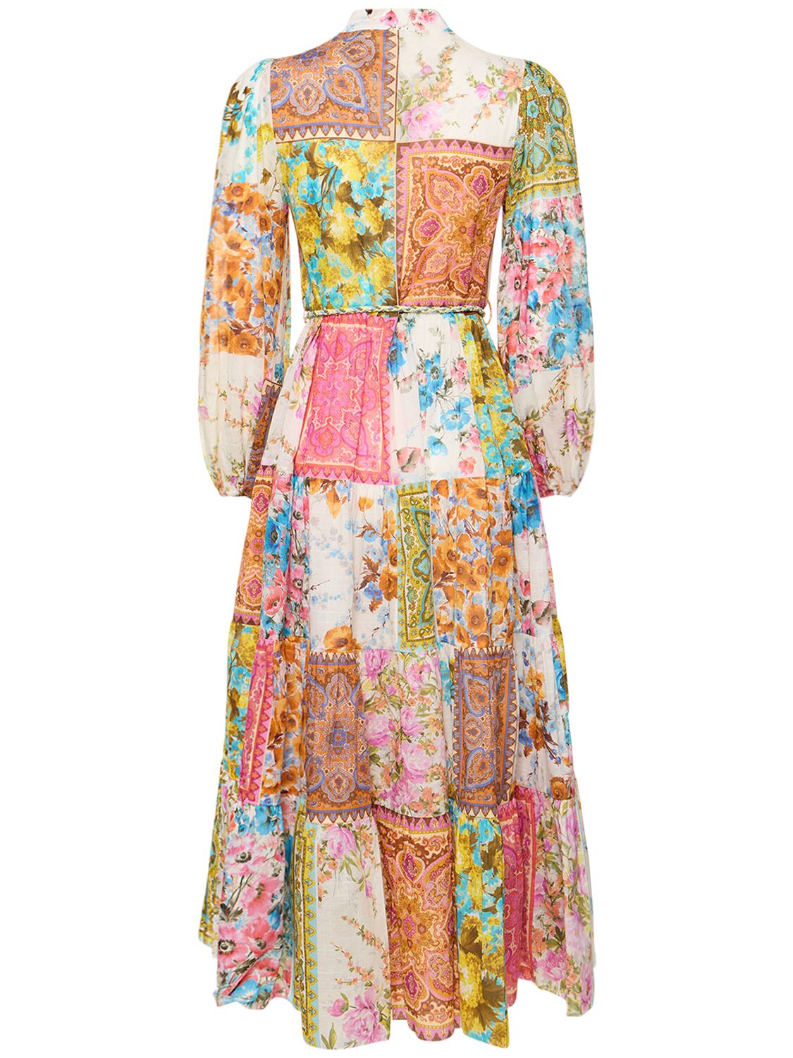 Shop Zimmermann Halcyon Printed Tiered Cotton Midi Dress In Multicolor