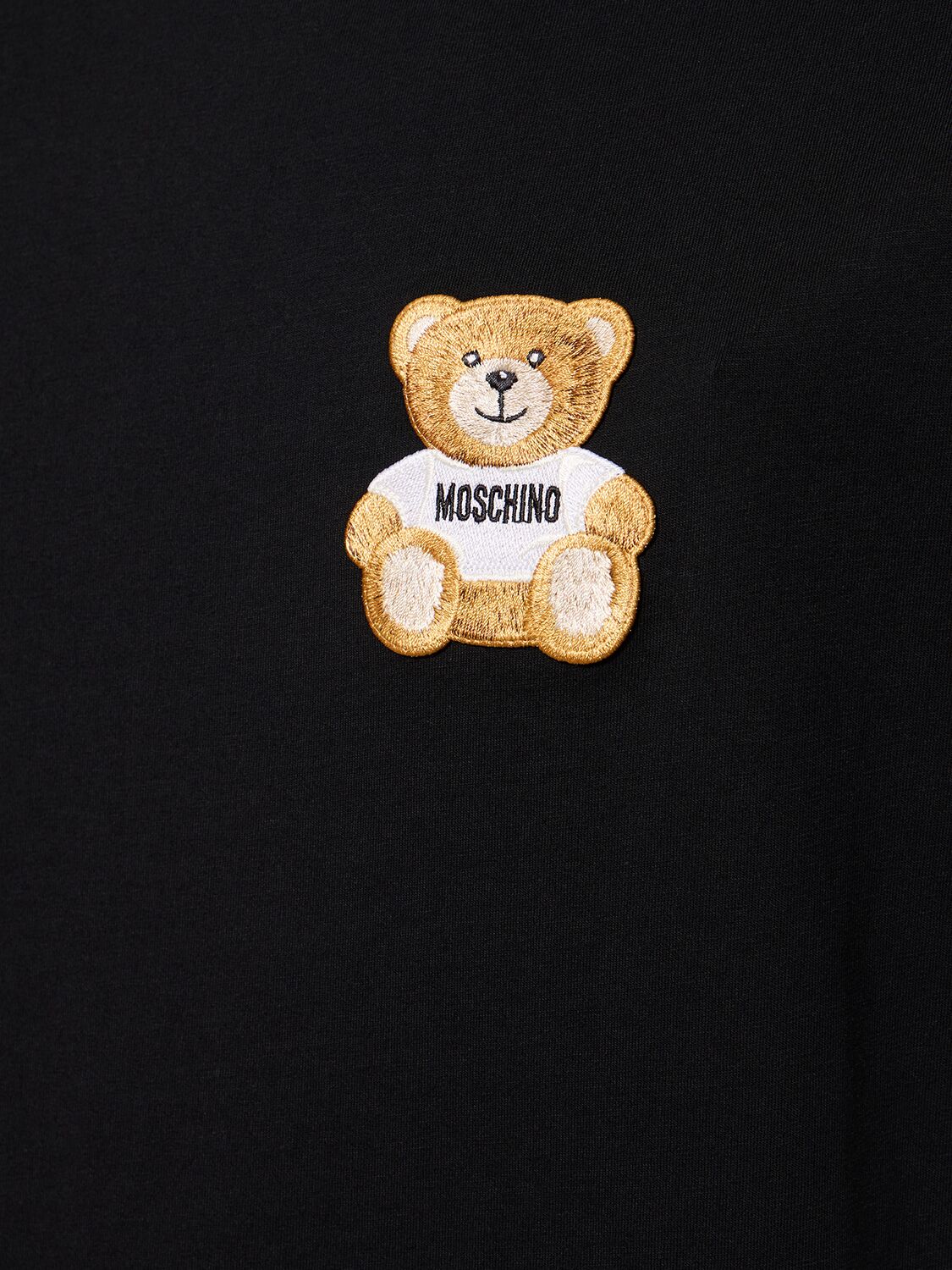 Shop Moschino Teddy Embroidered Cotton Jersey T-shirt In Black