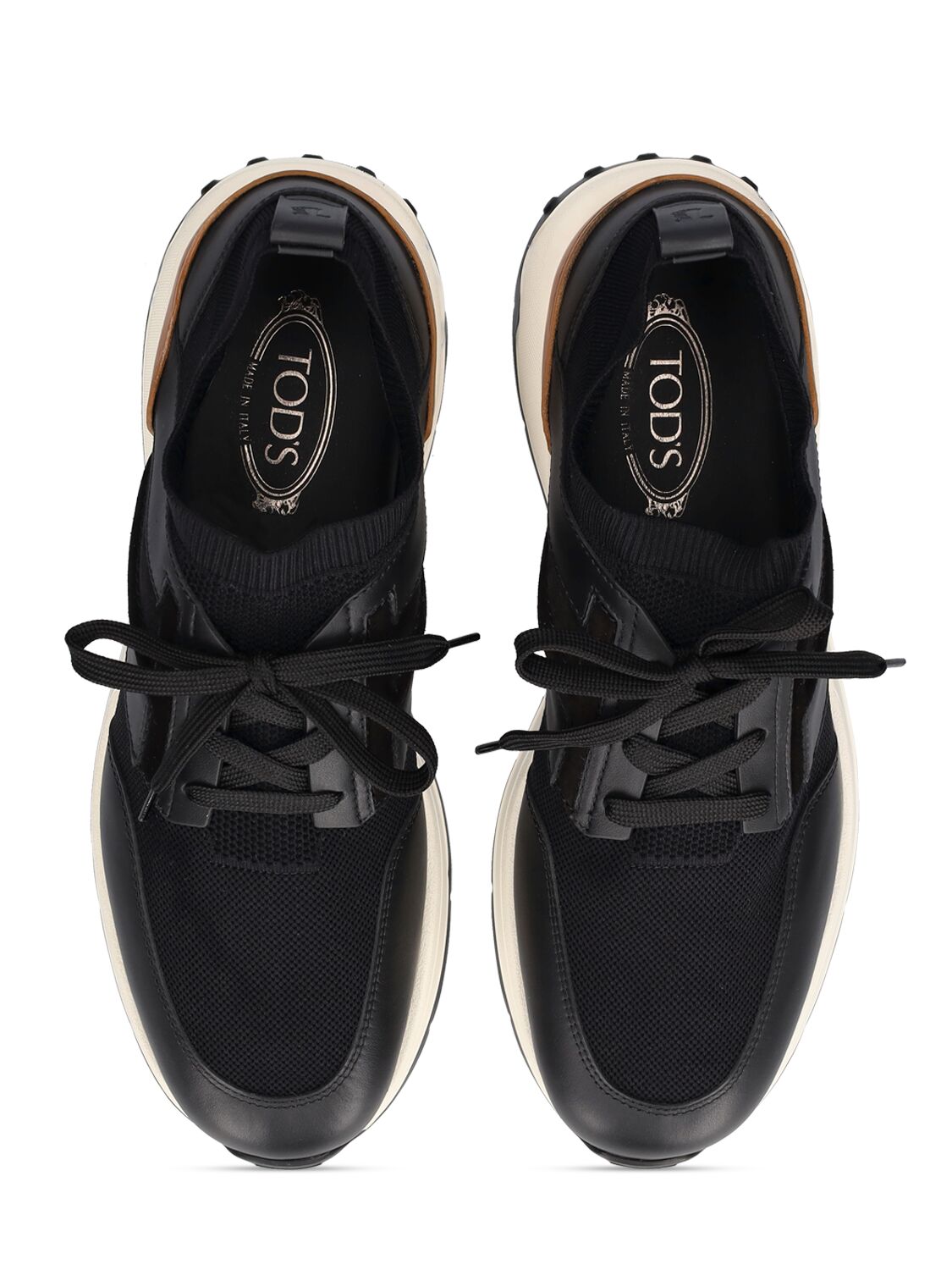 Shop Tod's Logo Runner Knit & Suede Sneakers In Black