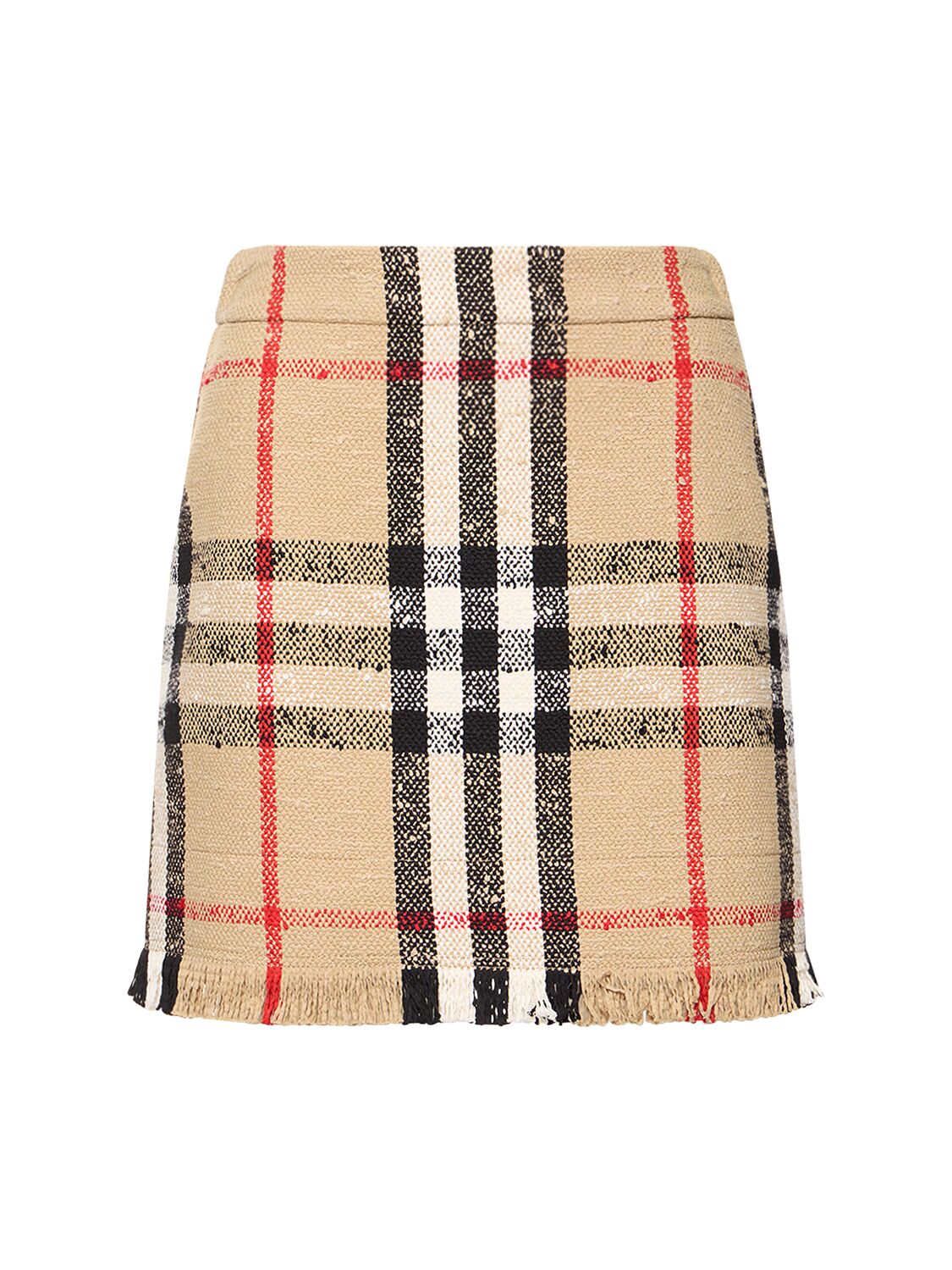 Shop Burberry Catia Check Cotton & Wool Mini Skirt In Archive Beige C