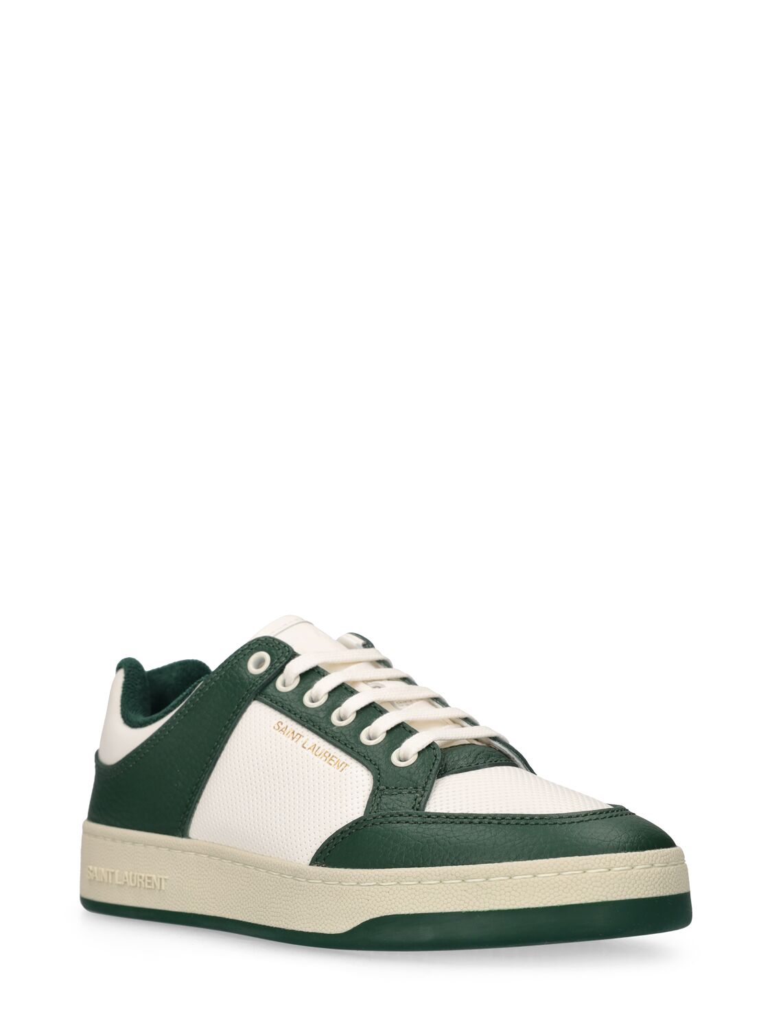 Shop Saint Laurent 20mm Sl61 Low Top Leather Sneakers In White,green