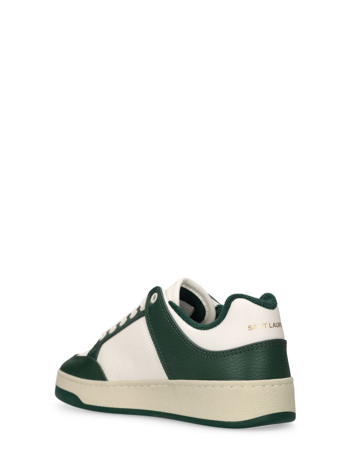 Shop Saint Laurent 20mm Sl61 Low Top Leather Sneakers In White,green