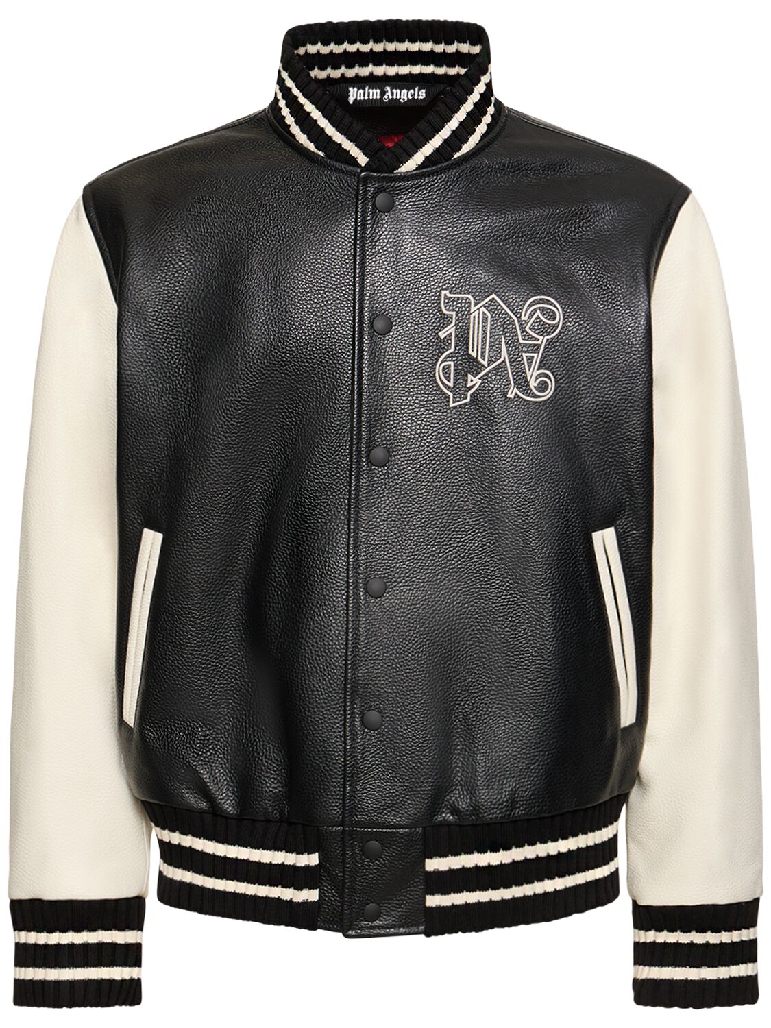 Shop Palm Angels Monogram Classic Leather Varsity Jacket In Black