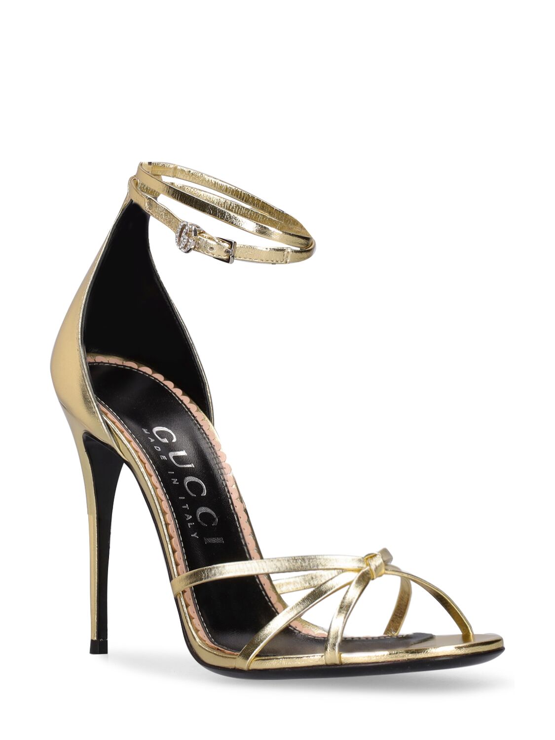Shop Gucci 110mm Ilse Patent Leather Sandals In Gold