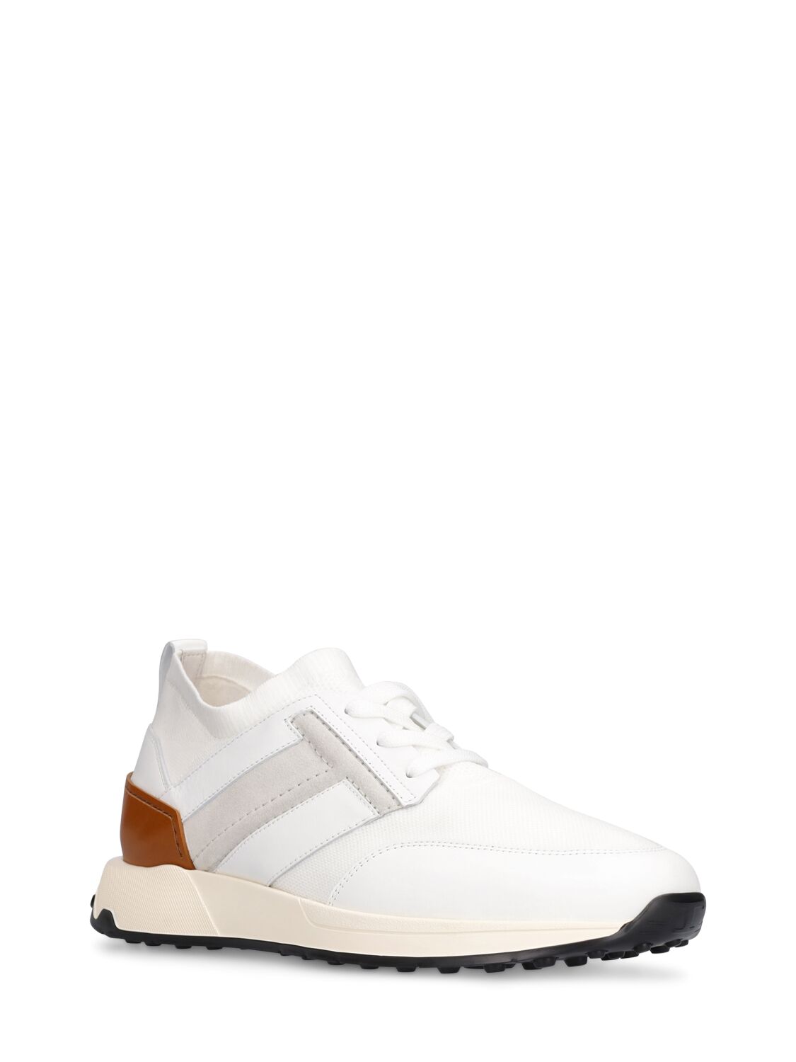 Shop Tod's Logo Runner Knit & Suede Sneakers In White