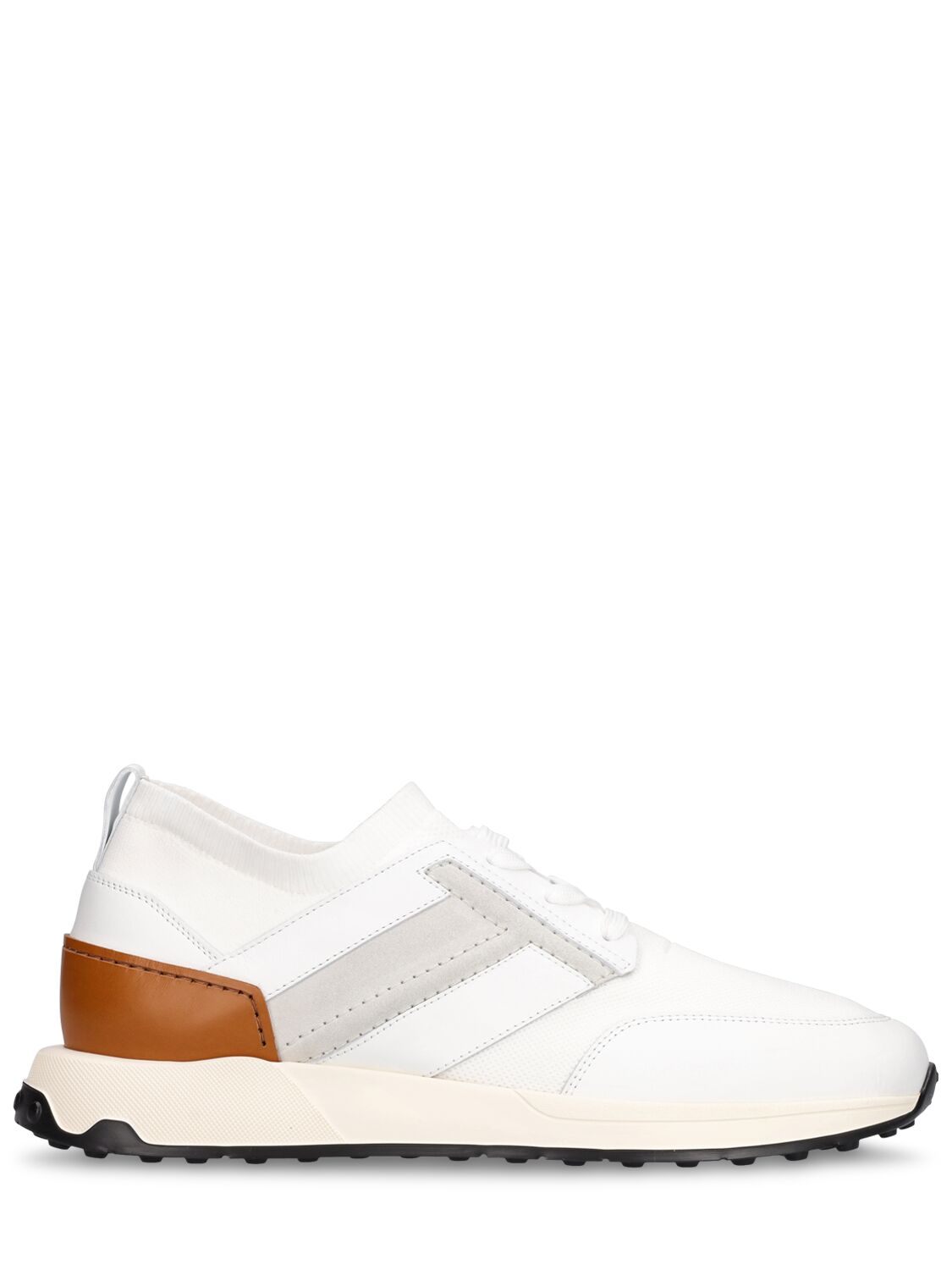 Shop Tod's Logo Runner Knit & Suede Sneakers In White