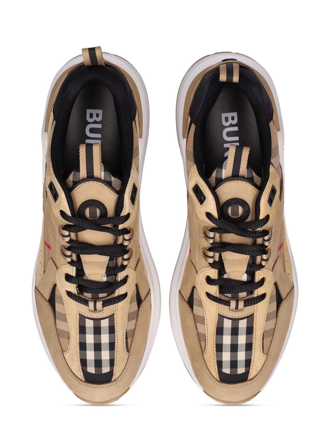 Shop Burberry Sean Check & Leather Low Top Sneakers In Archive Beige