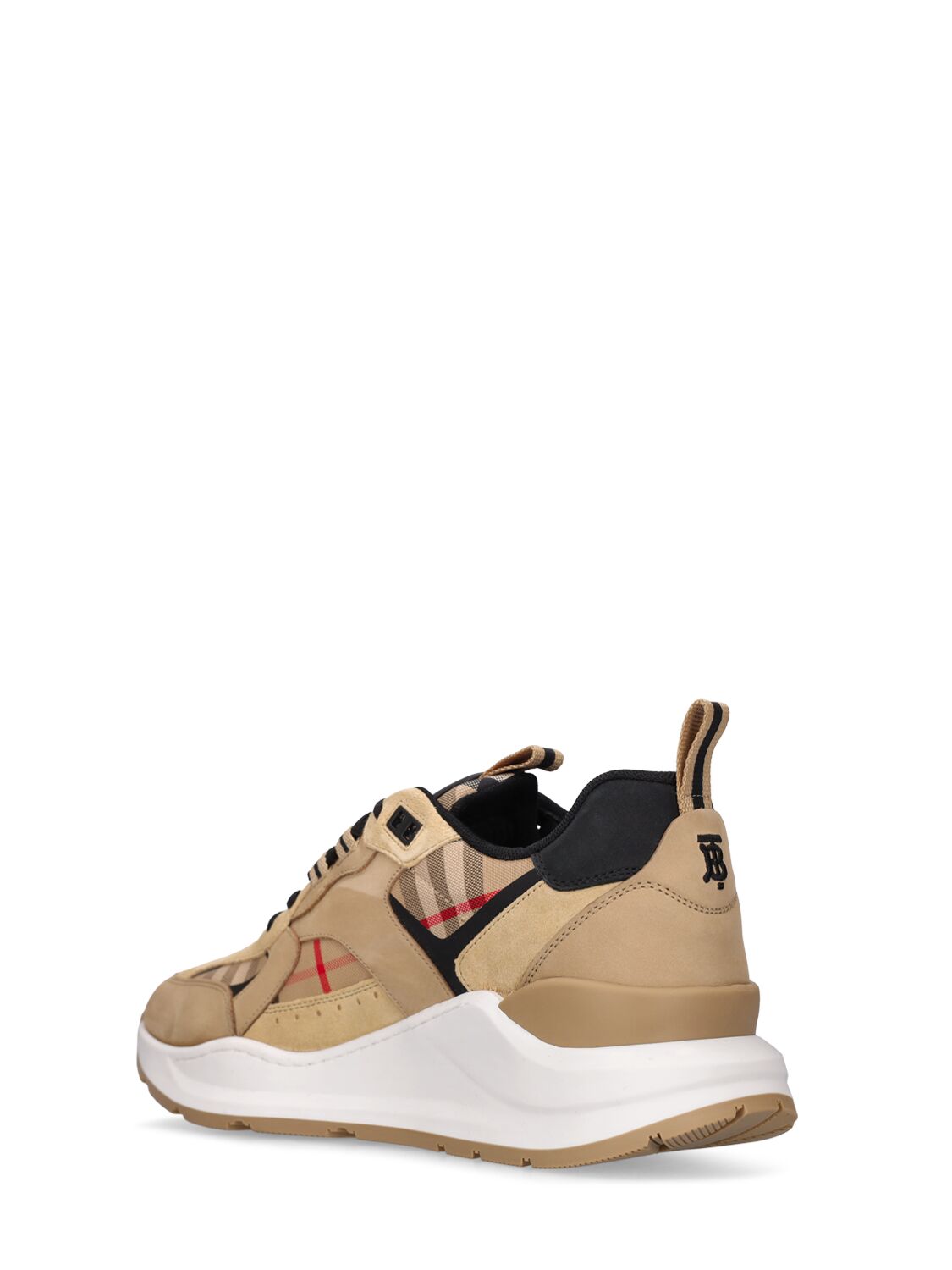 Shop Burberry Sean Check & Leather Low Top Sneakers In Archive Beige
