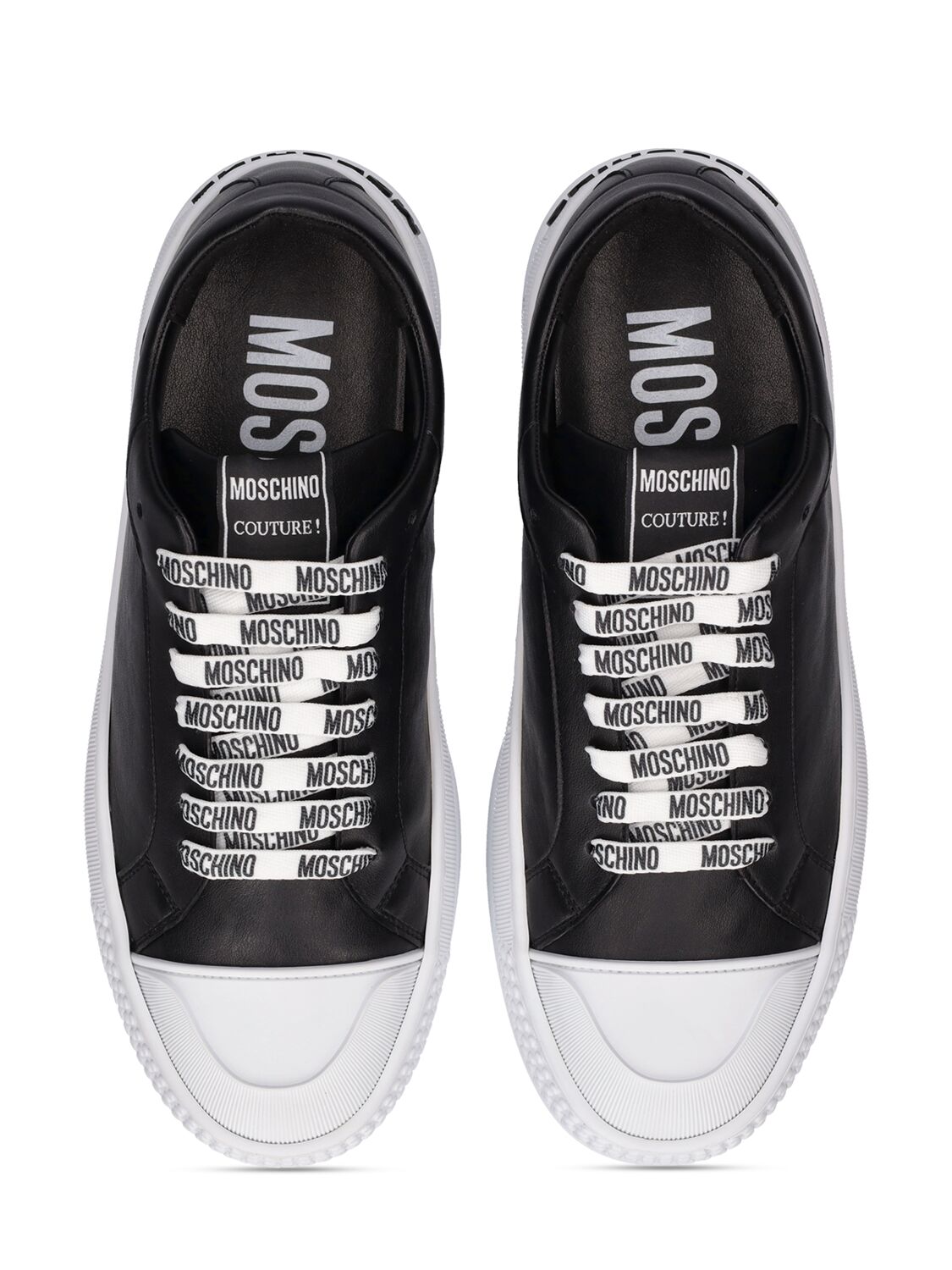 Shop Moschino Logo Faux Leather Low Top Sneakers In Black