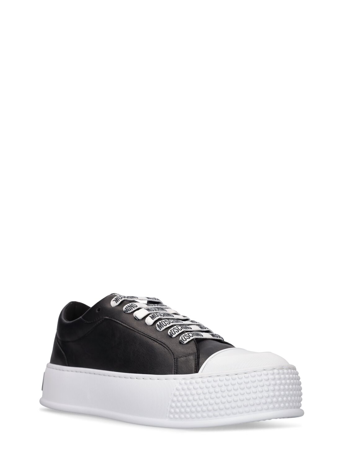 Shop Moschino Logo Faux Leather Low Top Sneakers In Black