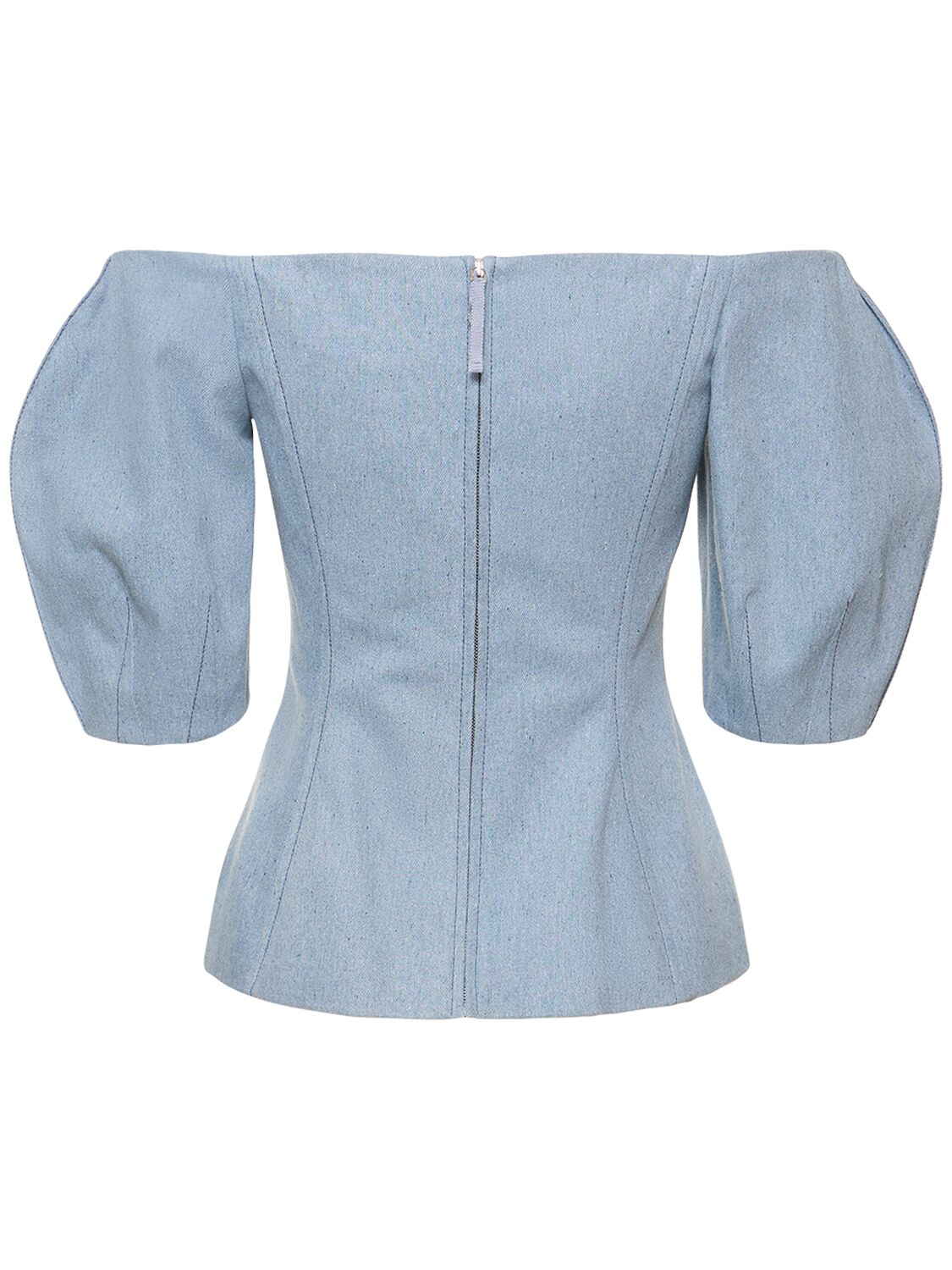 Shop Gabriela Hearst Ellen Puff Sleeve Cotton Denim Top In Light Blue