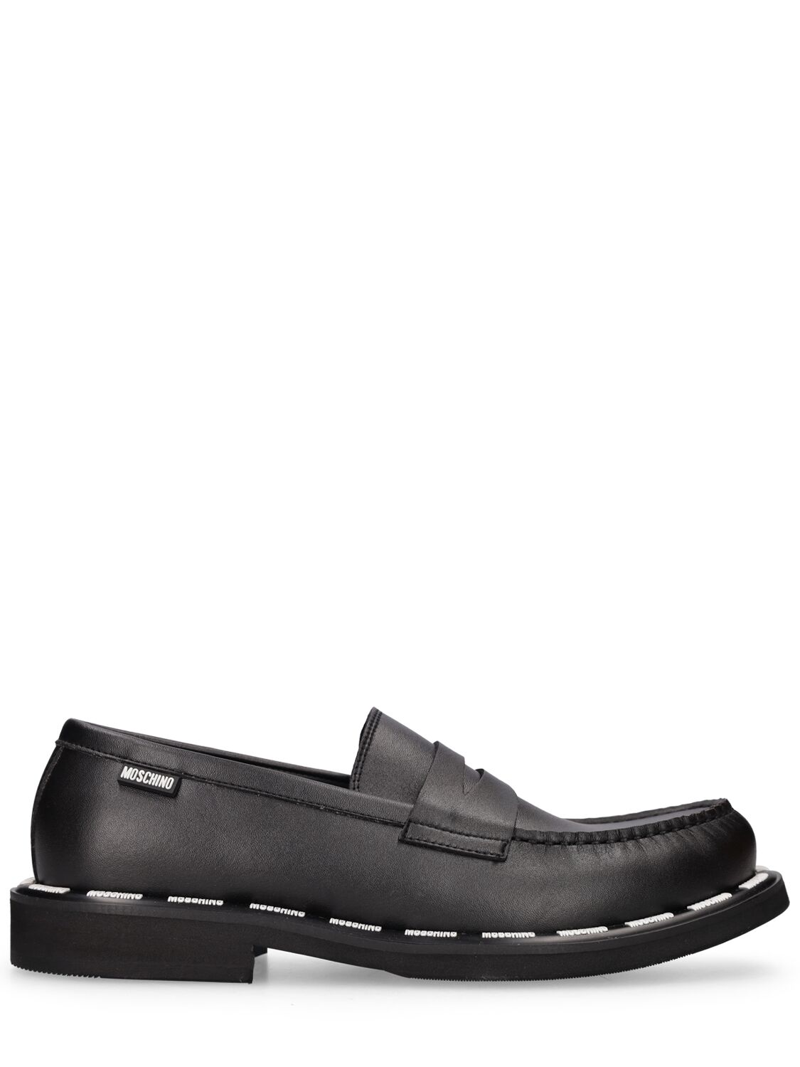 Moschino Logo Faux Leather Loafers In Black