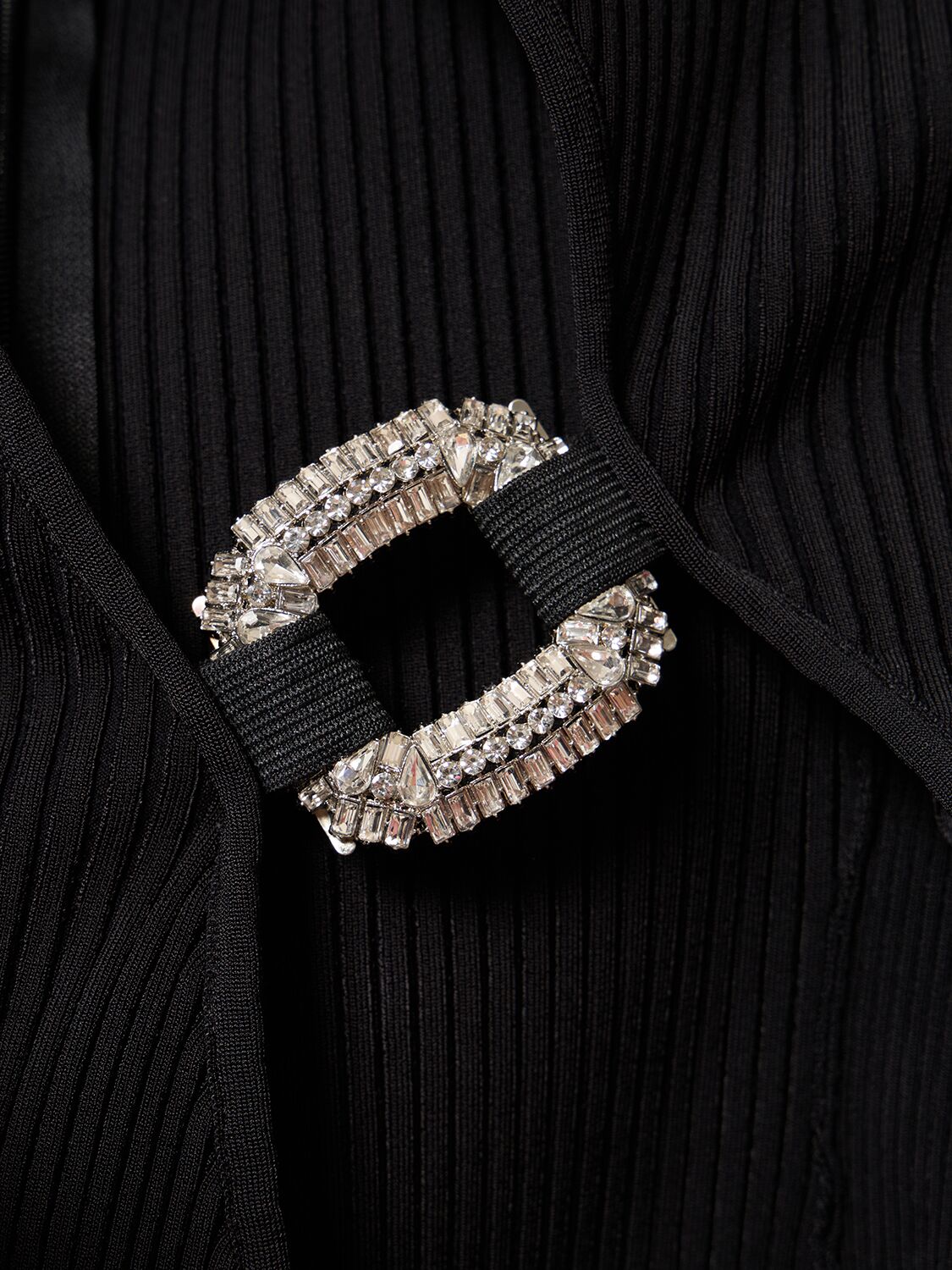 Shop David Koma Rib Knit Cutout Embellished Mini Dress In Black