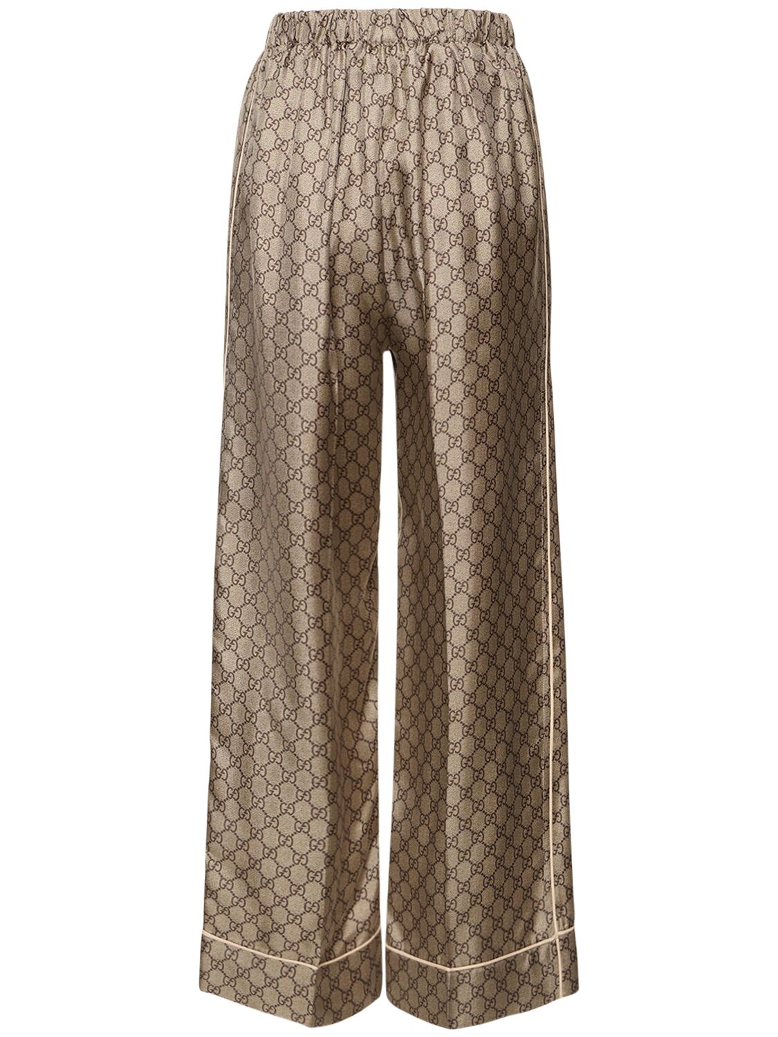 Shop Gucci Gg Supreme Printed Silk Twill Wide Pants In Ebony