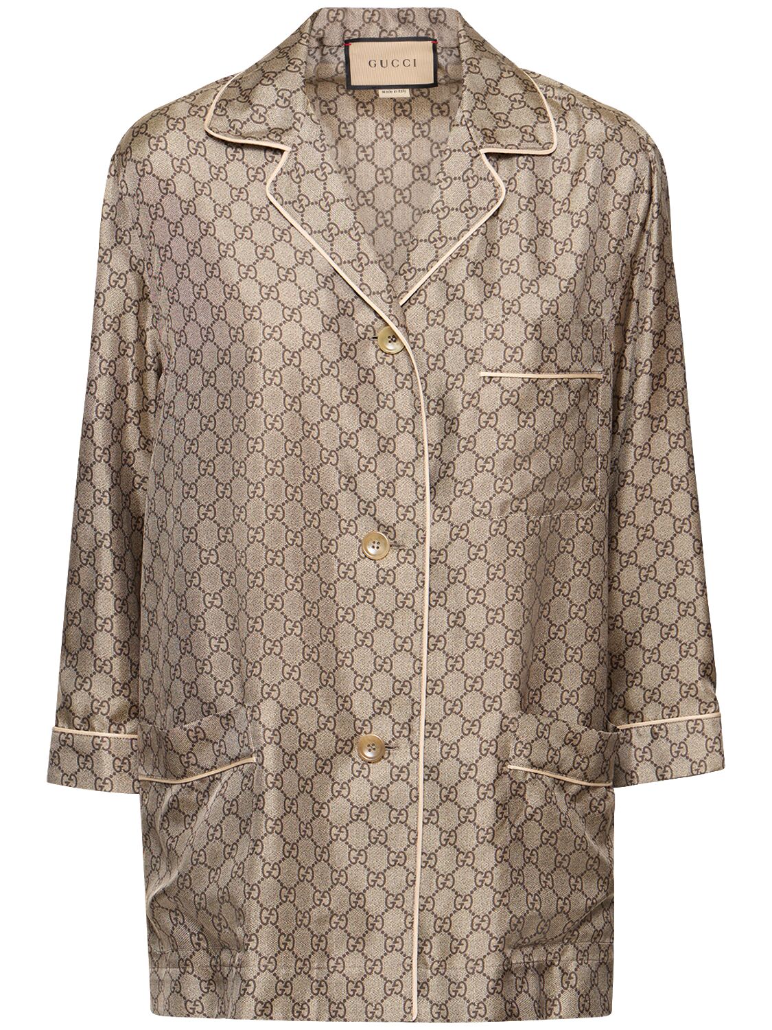 Shop Gucci Gg Supreme Printed Silk Shirt In Ebony