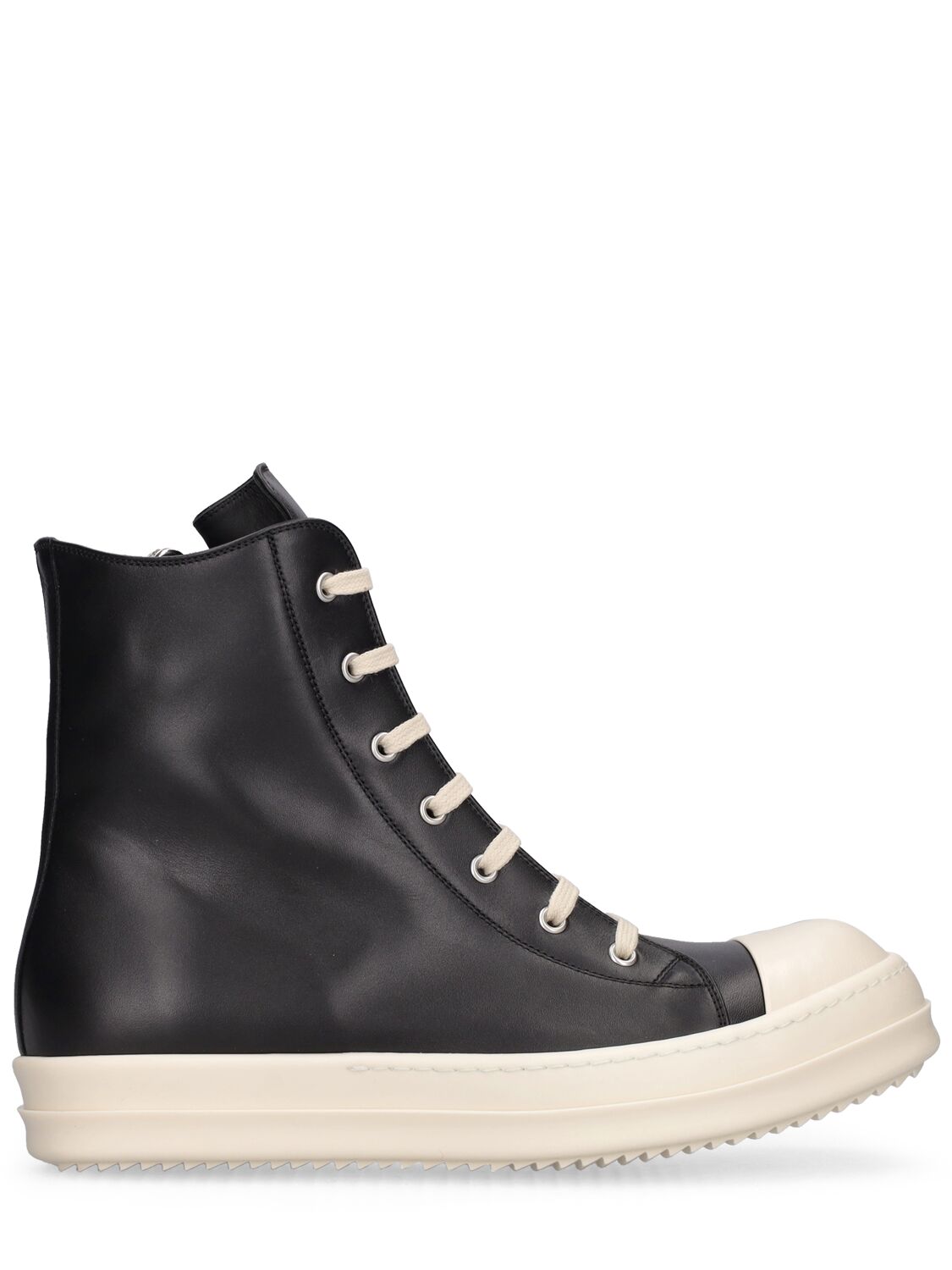 Rick Owens High-top Leather Trainers In Black,milk