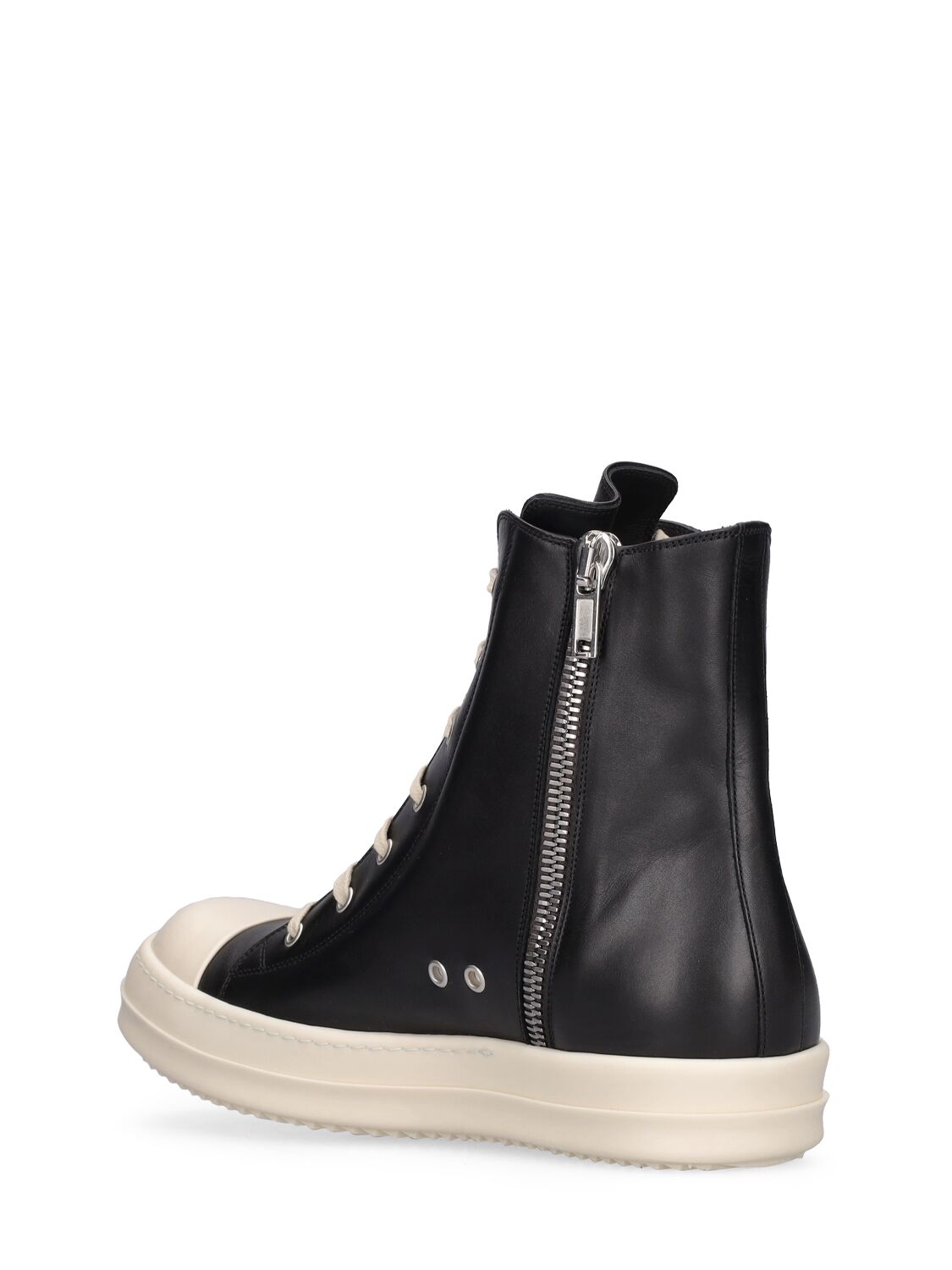 Shop Rick Owens Leather High Top Sneakers In Black,milk