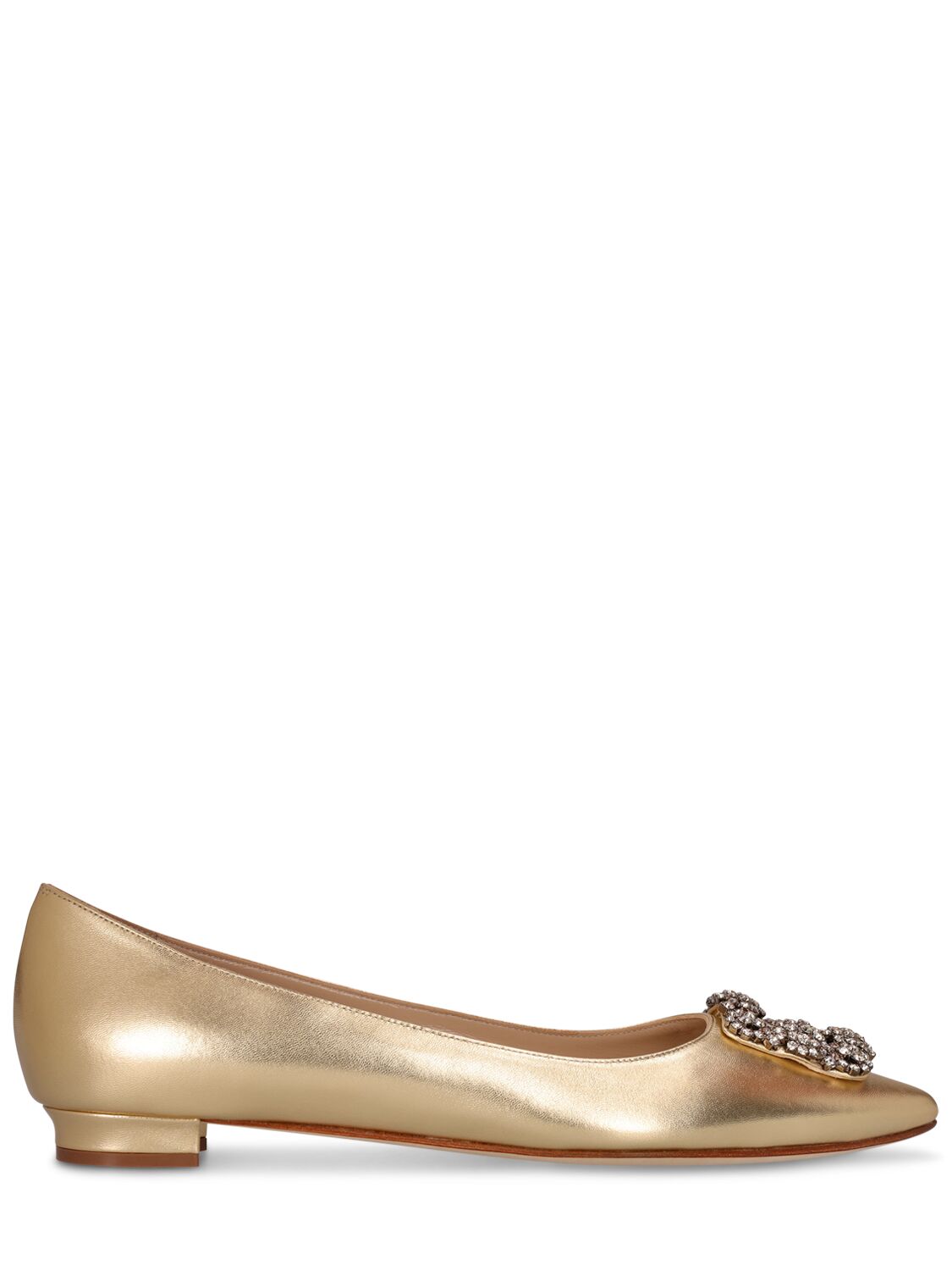 Manolo Blahnik 10毫米hangisiflat皮革芭蕾平底鞋 In Gold