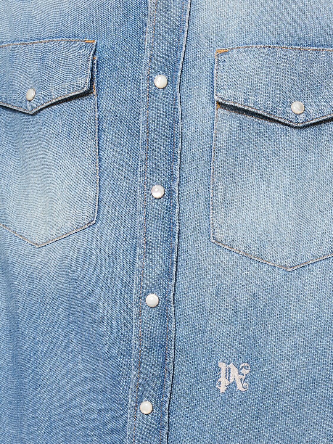 Monogram Denim Shirt in blue - Palm Angels® Official