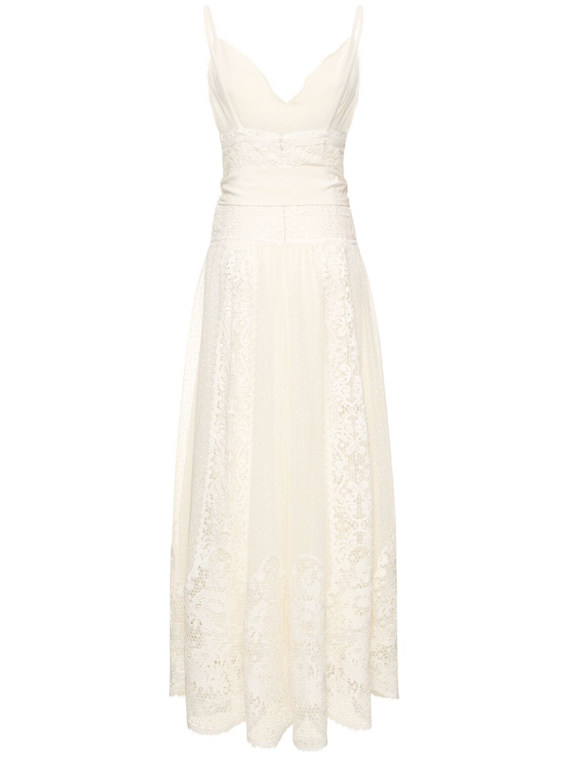 Shop Elie Saab Lace Macramé V Neck Midi Dress In White