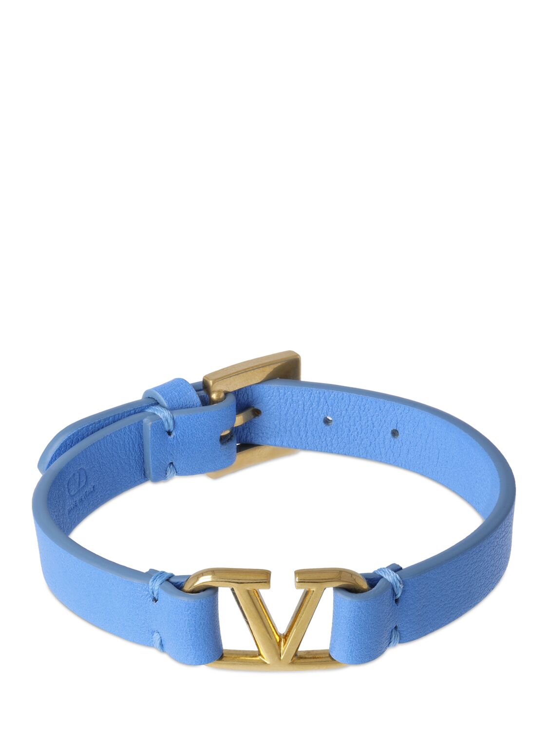 Valentino Garavani V Logo Leather Belt Bracelet In Denim