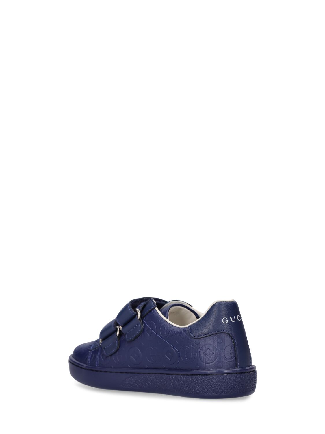 Shop Gucci Double G Dots Leather Strap Sneakers In Blue Royale
