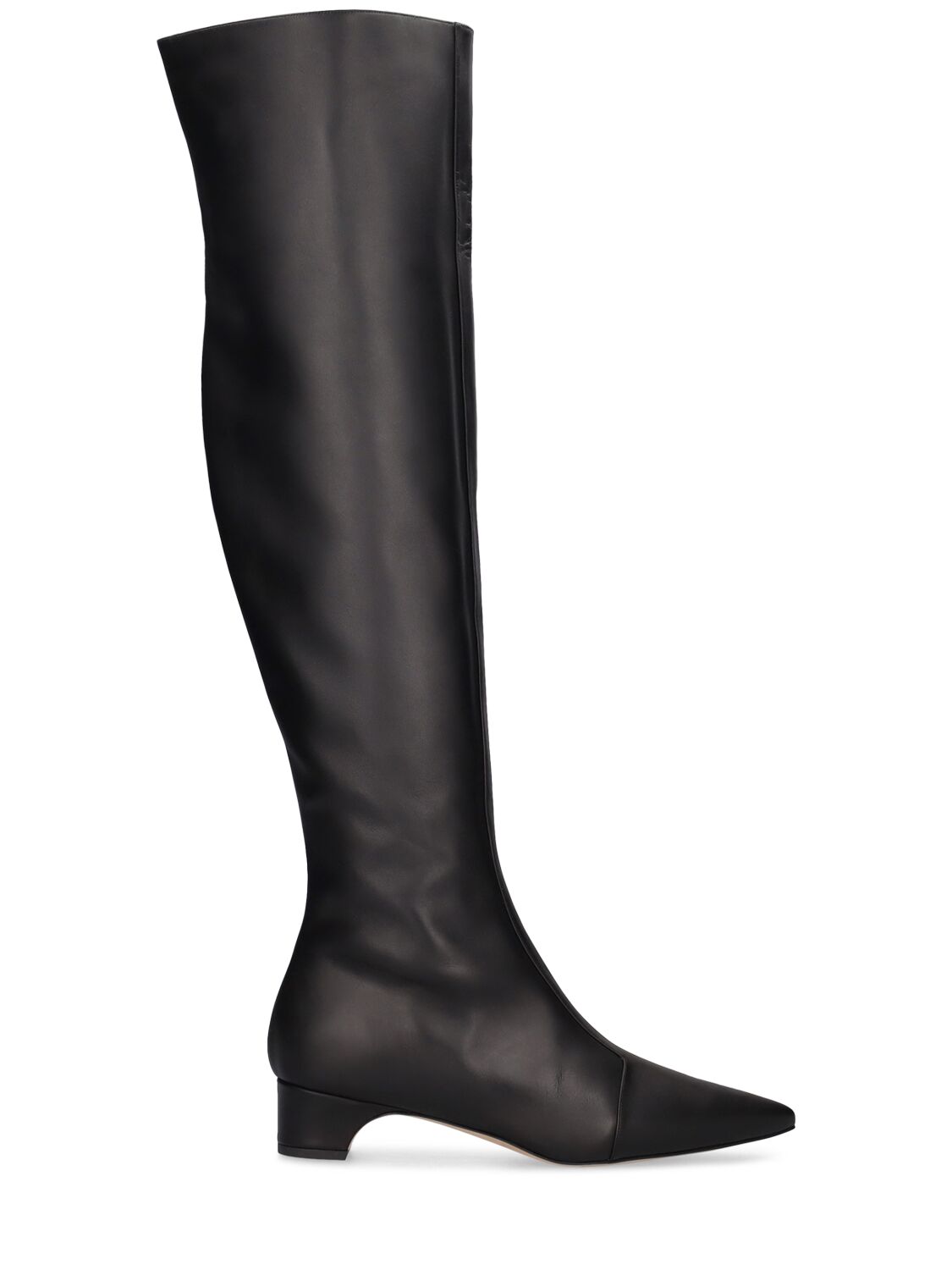 Shop Manolo Blahnik 30mm Porreta Leather High Boots In Black
