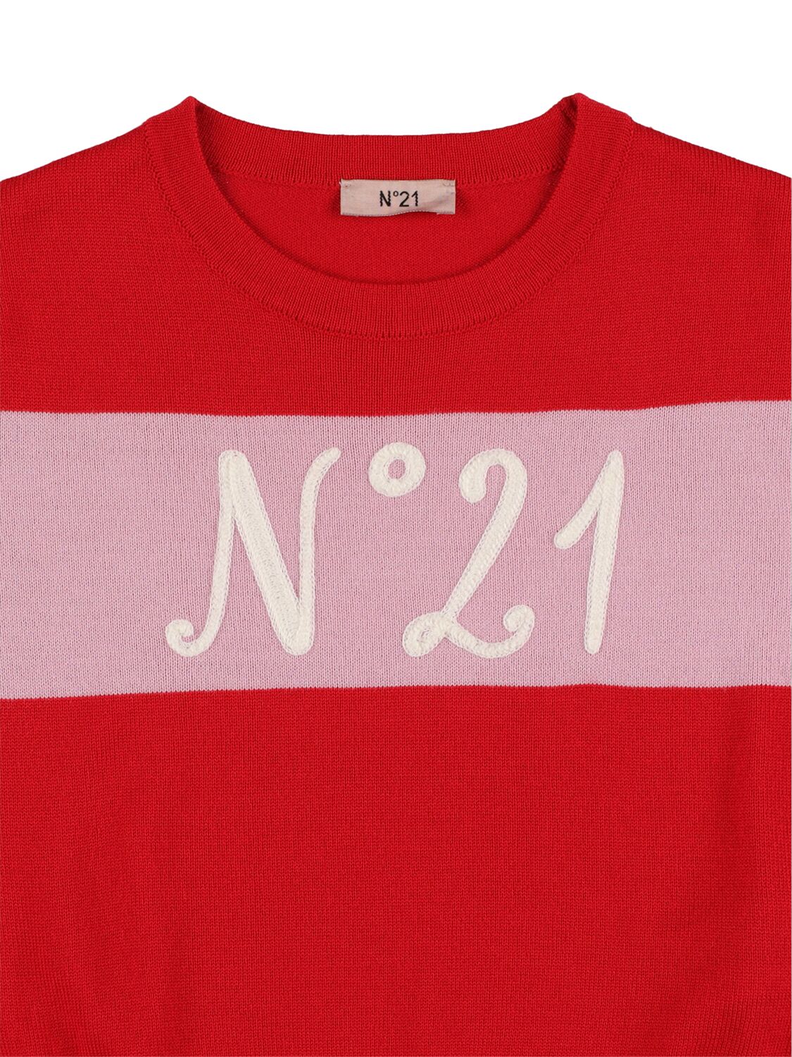 Shop N°21 Logo Intarsia Wool Blend Knit Sweater In Red,pink